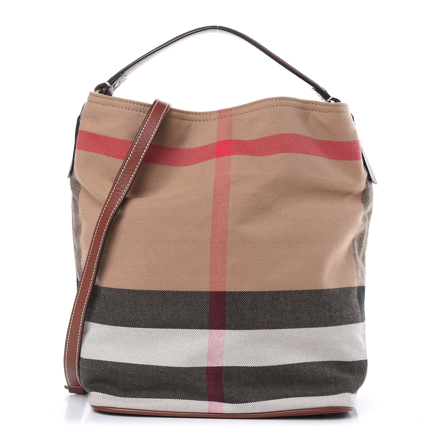 BURBERRY Canvas Mega Check Medium Susanna Hobo Brown 440560 FASHIONPHILE