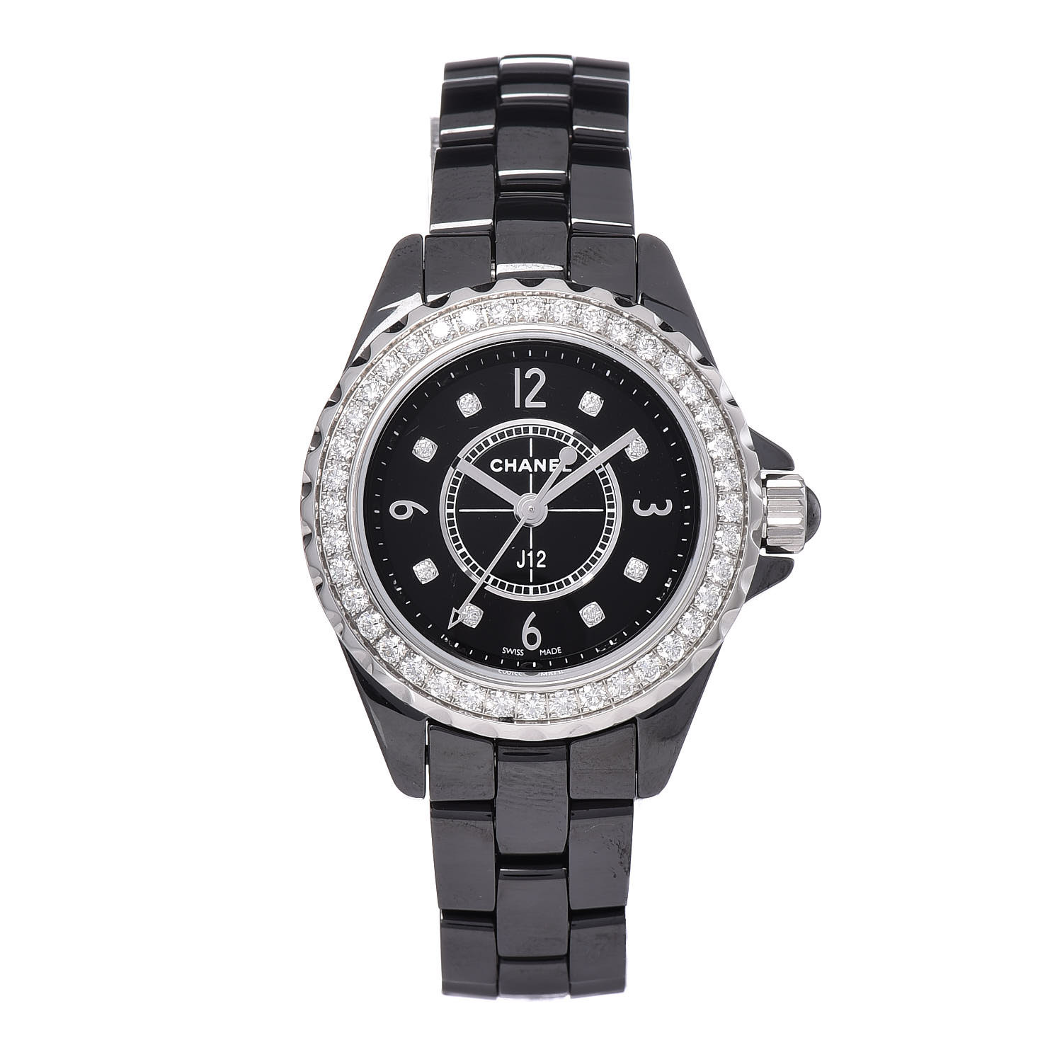 CHANEL Stainless Steel Ceramic Diamond 29mm J12 Quartz Watch Black 436798