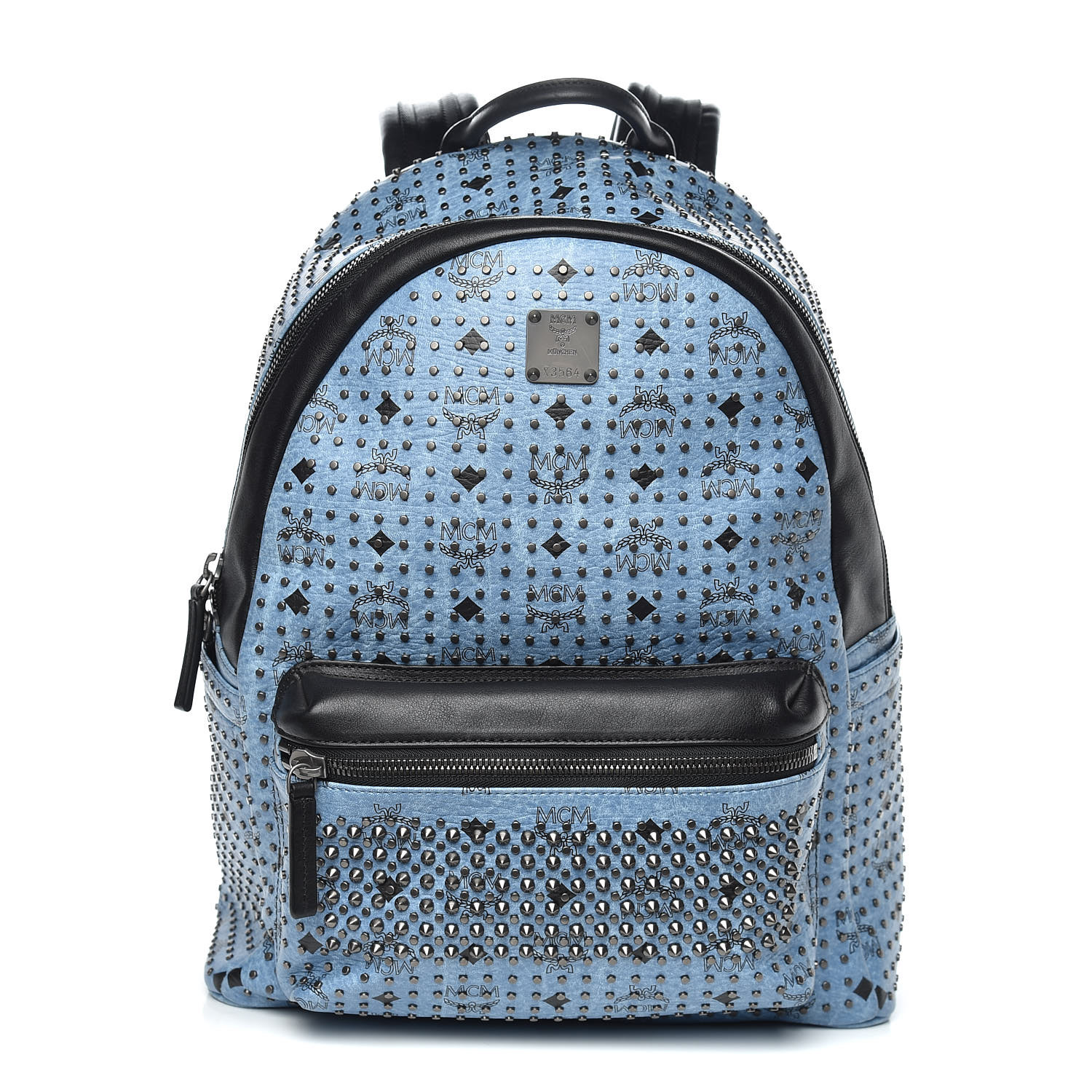 blue and black mcm backpack