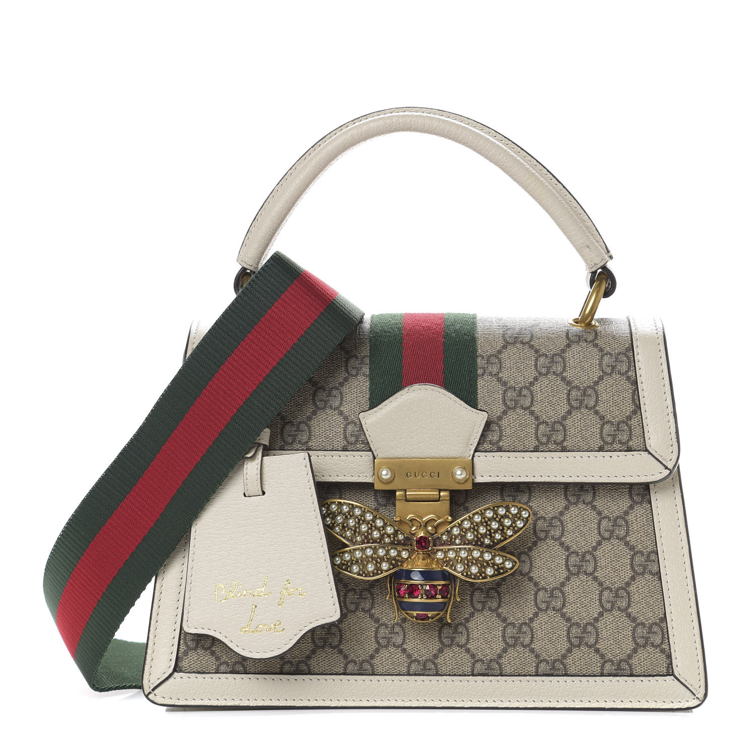 GUCCI GG Supreme Monogram Small Queen Margaret Top Handle Bag White 574692