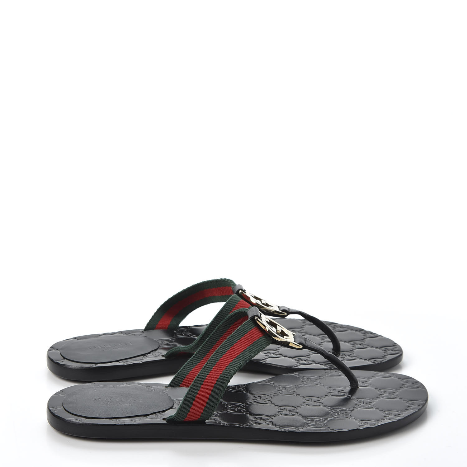 GUCCI Web Thong Sandals 36 Black 578445 | FASHIONPHILE