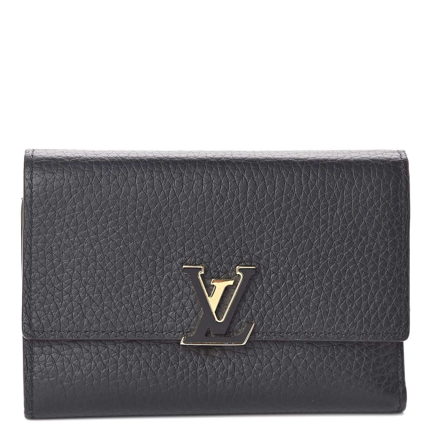 LOUIS VUITTON Taurillon Capucines Compact Wallet Black 530579