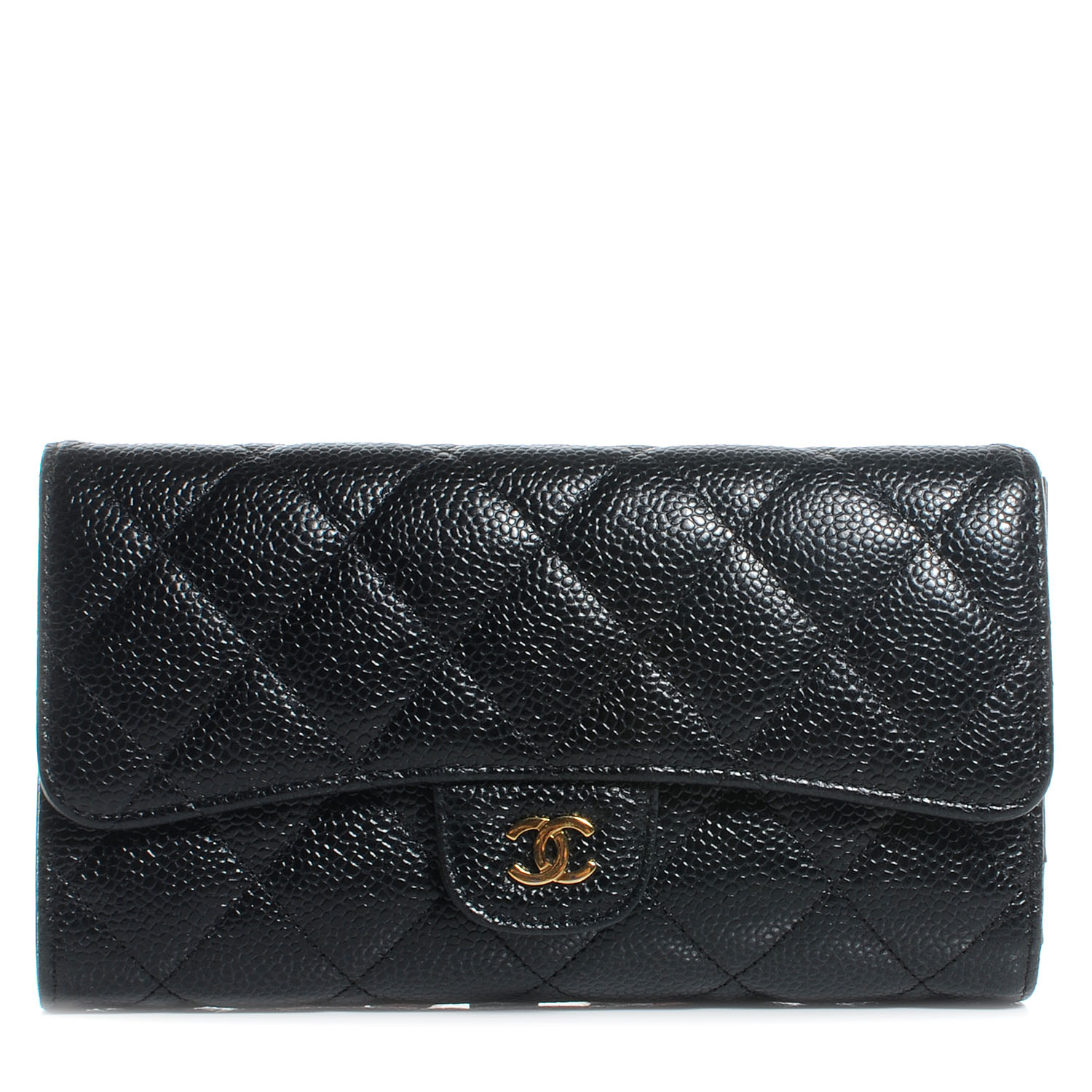 CHANEL Caviar Quilted Large Flap Wallet Black 57864