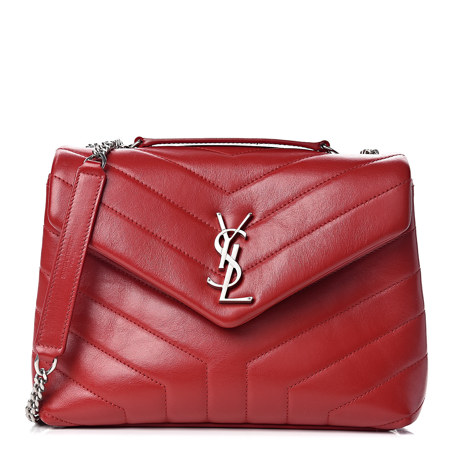 SAINT LAURENT Calfskin Y Quilted Monogram Small Loulou Crossbody Bag Red 459793