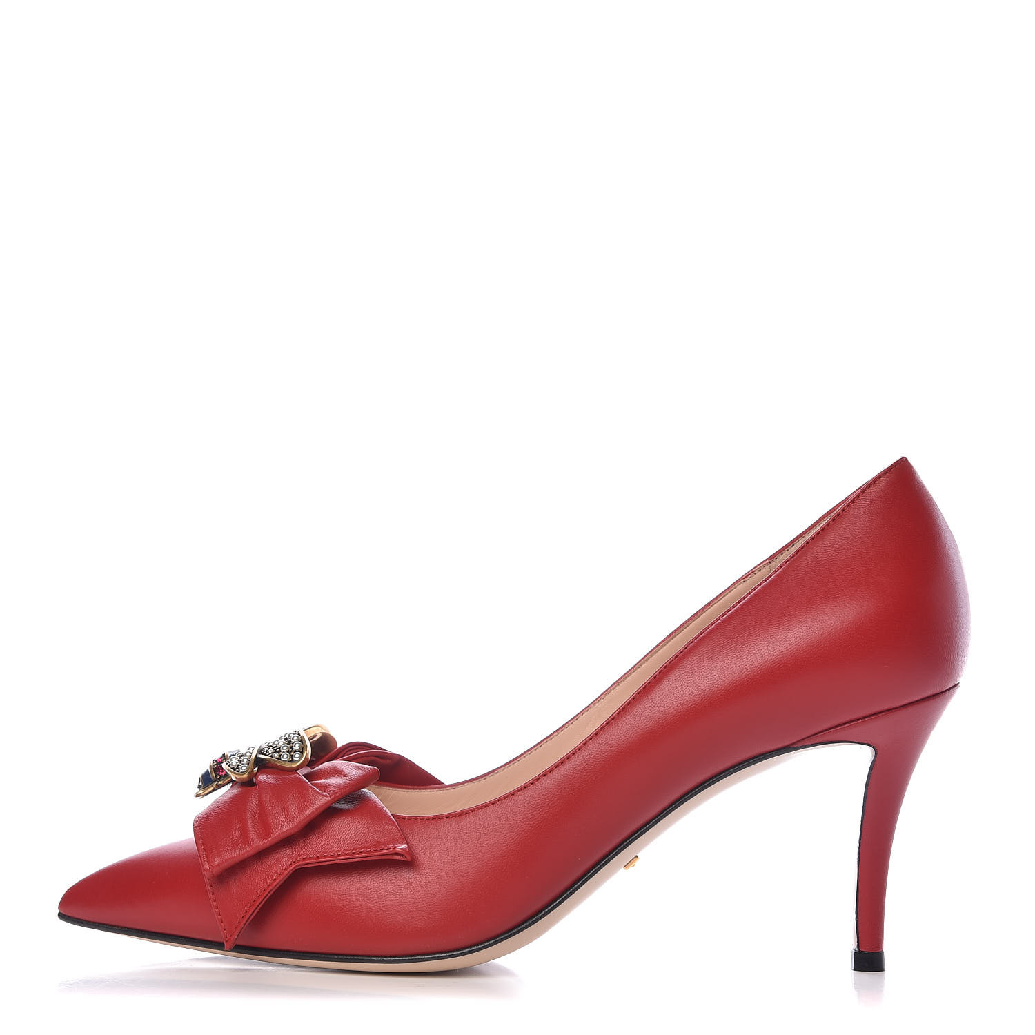GUCCI Margaret Bow Mid Heel Pumps 40 Hibiscus Red 459540 | FASHIONPHILE