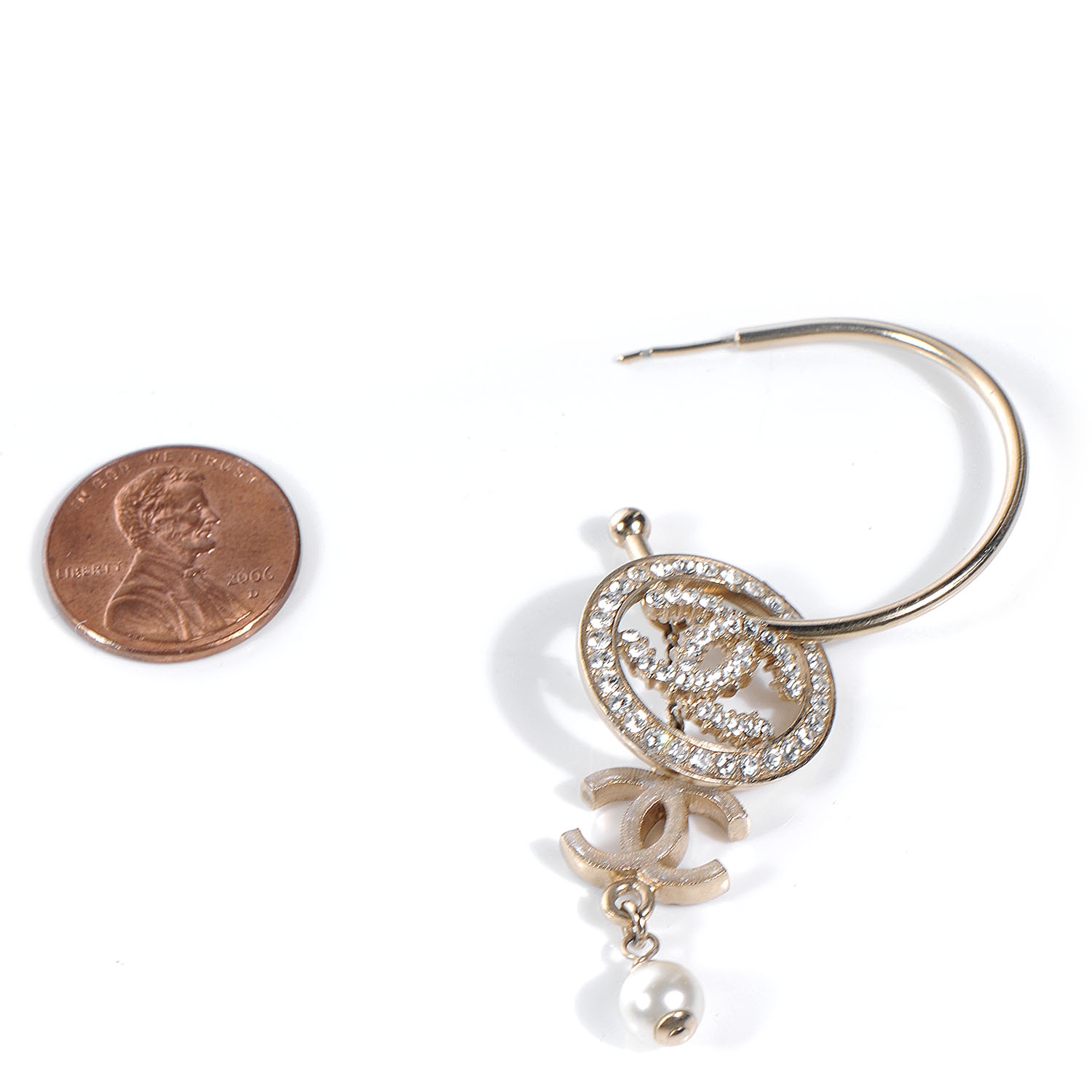 CHANEL Crystal CC Pearl Hoop Earrings Gold 51702