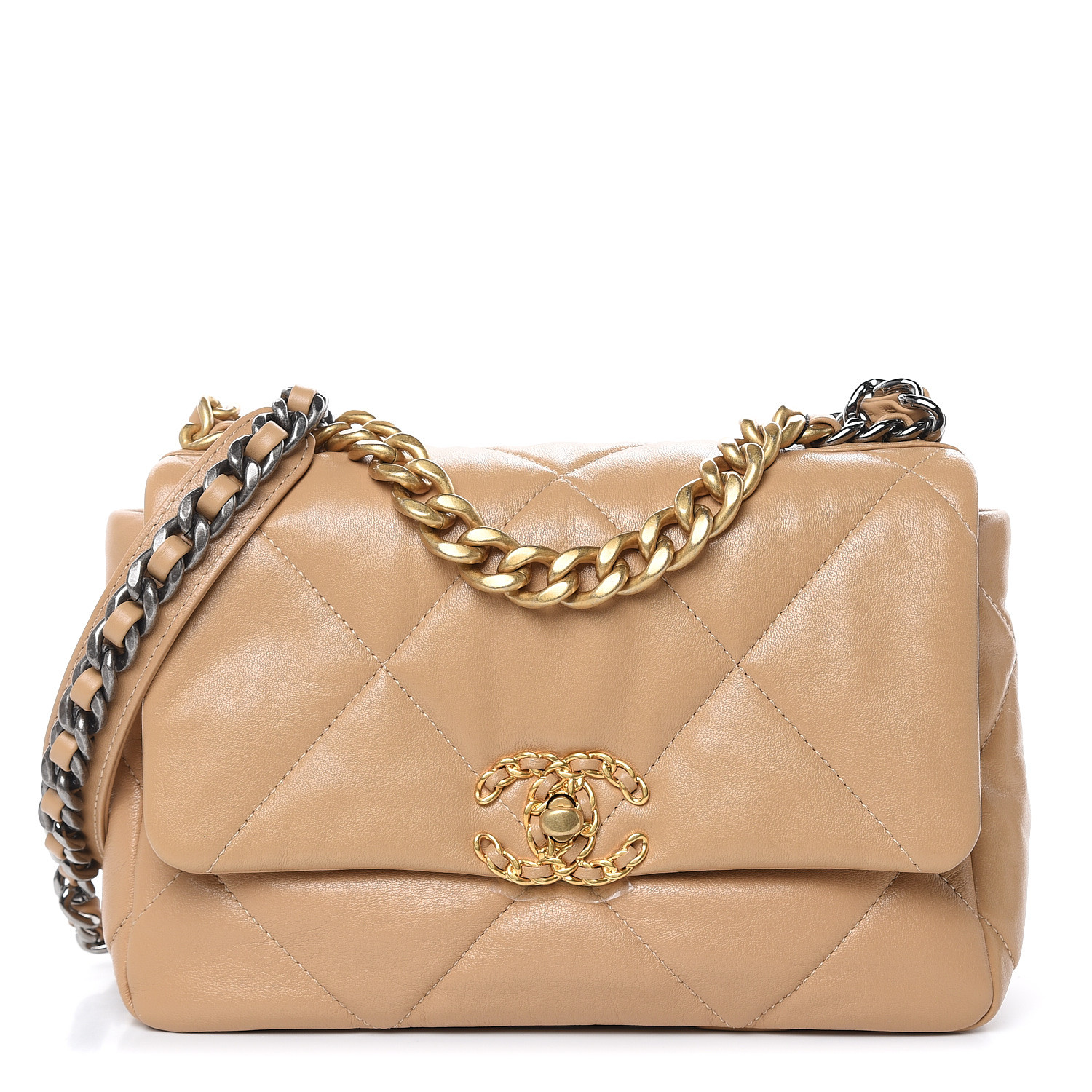 CHANEL Lambskin Quilted Medium Chanel 19 Flap Dark Beige 475274