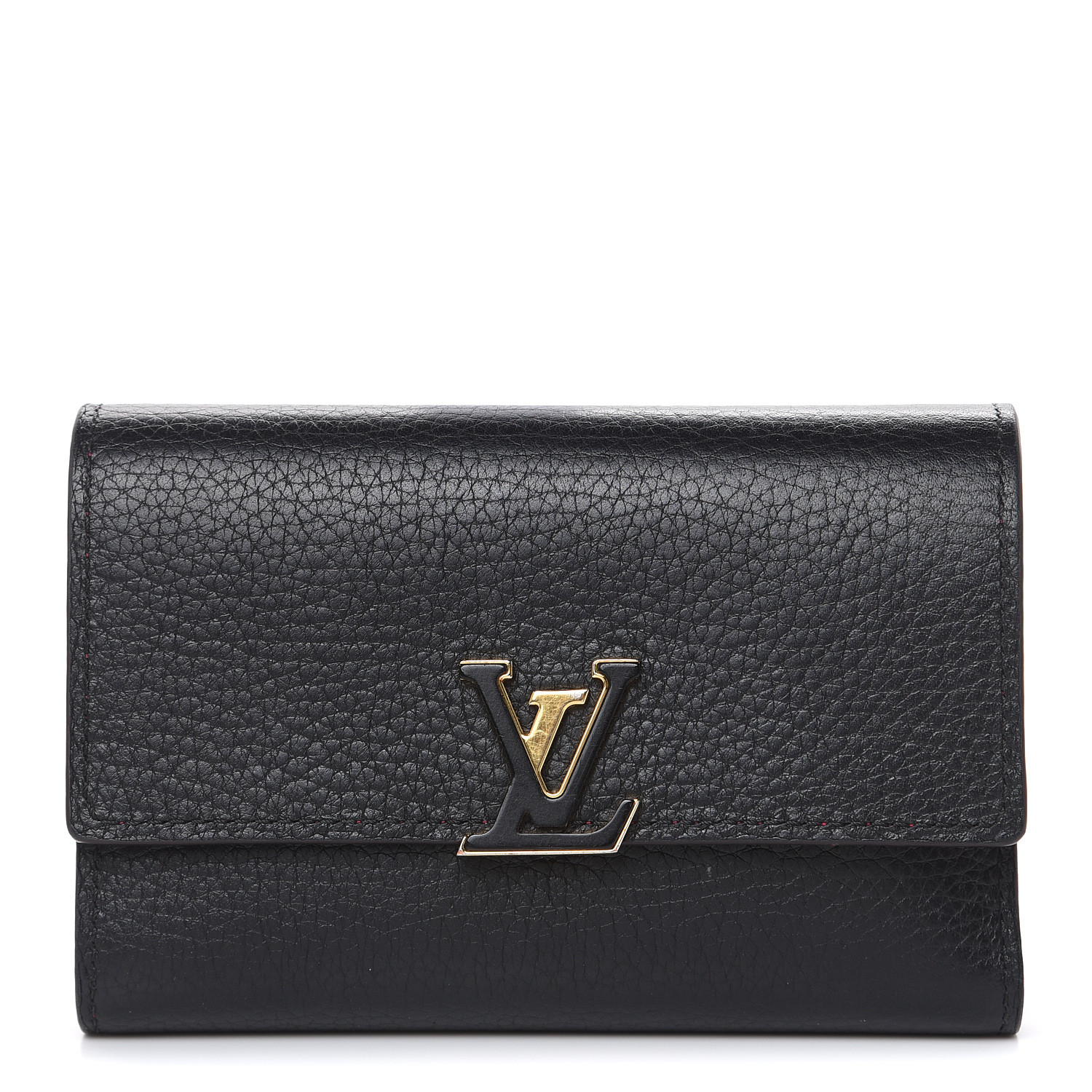 LOUIS VUITTON Taurillon Capucines Compact Wallet Black 476008