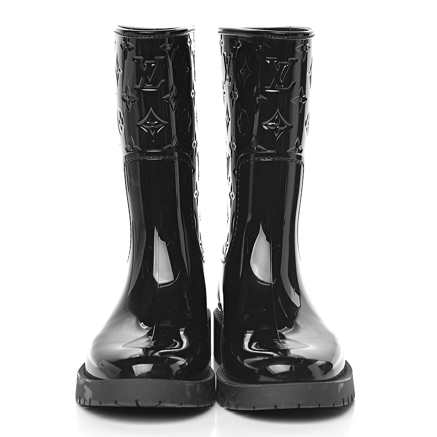 LOUIS VUITTON Monogram Rubber Drops Half Rain Boots 36 Black 471399