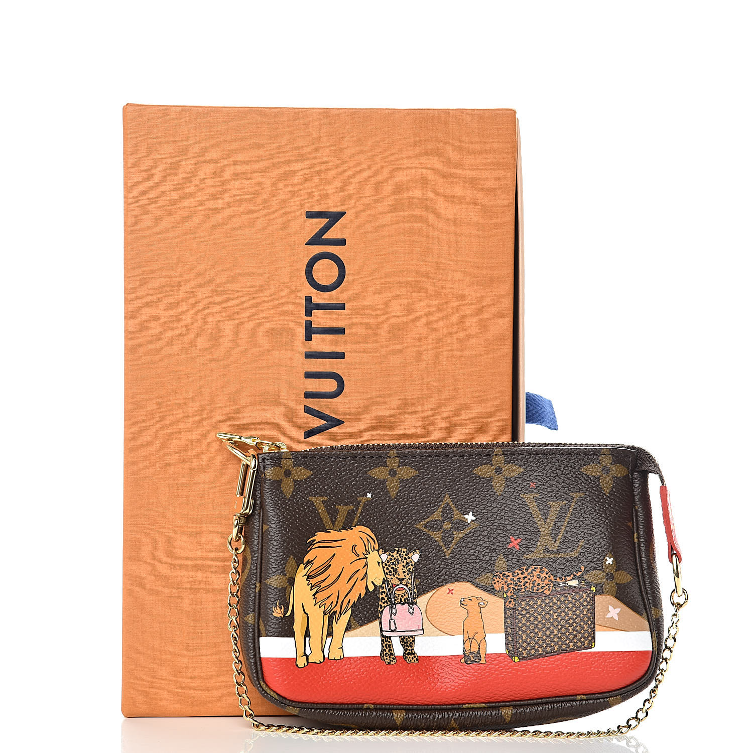 LOUIS VUITTON Monogram Lions Xmas Mini Pochette Accessories 420521