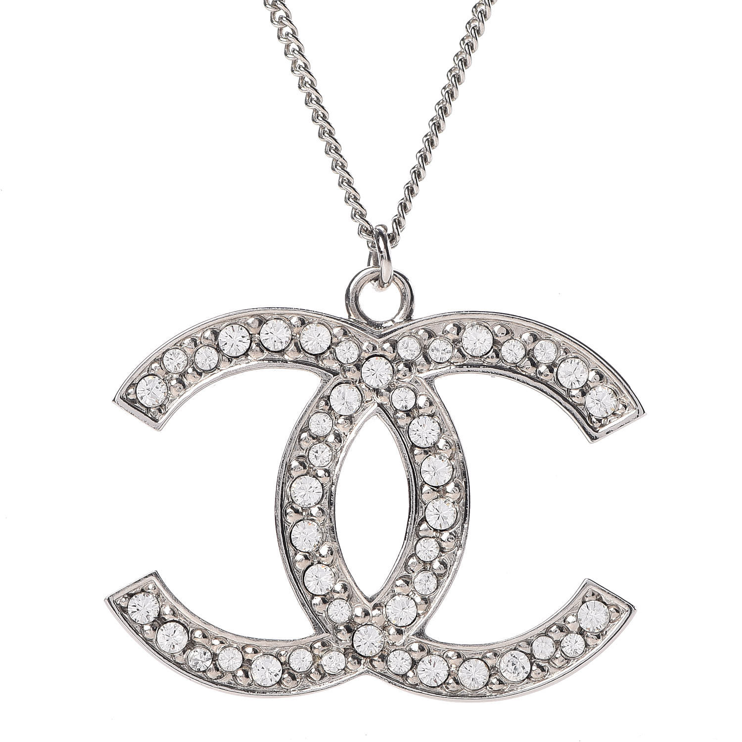 CHANEL Crystal CC Pendant Necklace Silver 419284