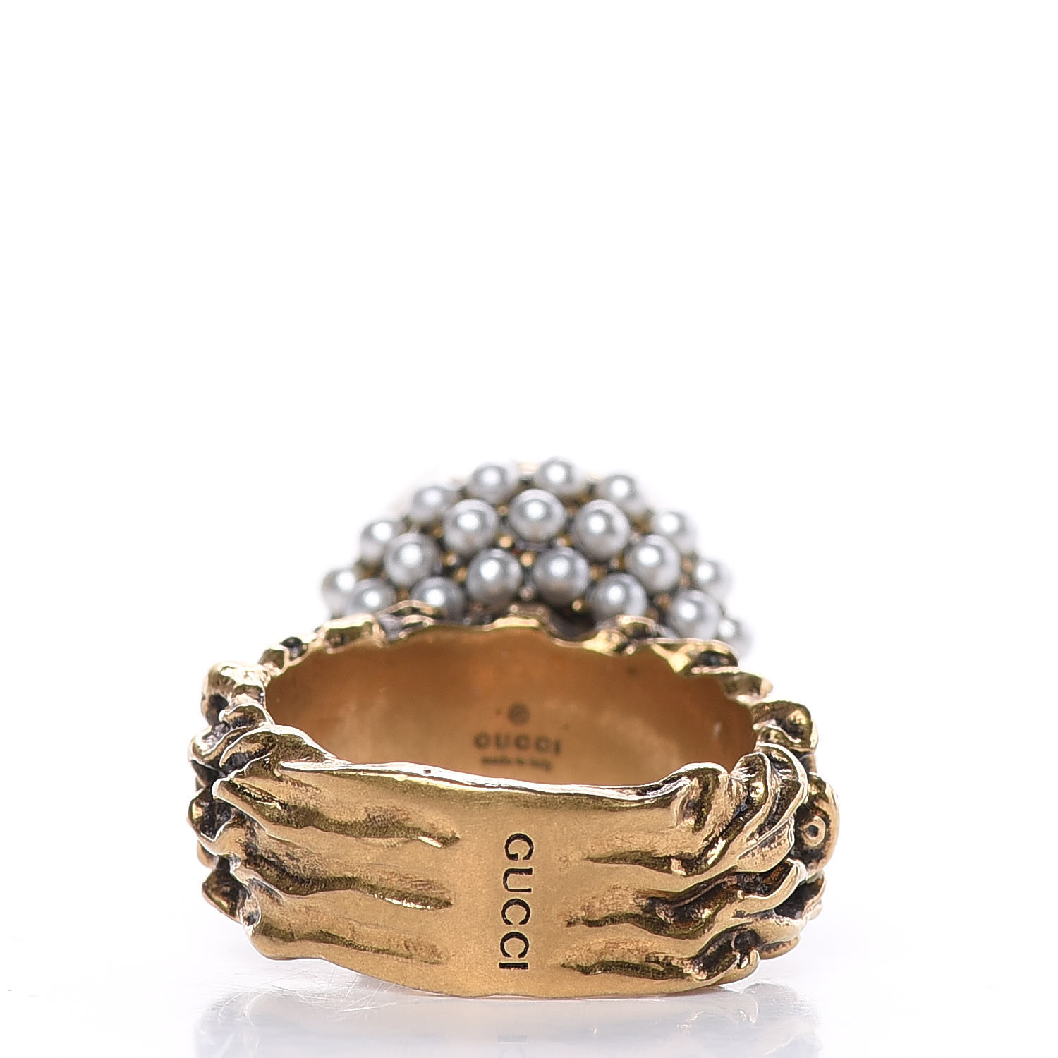 GUCCI Metal Pearl Ring 6.75 Aged Gold 419844