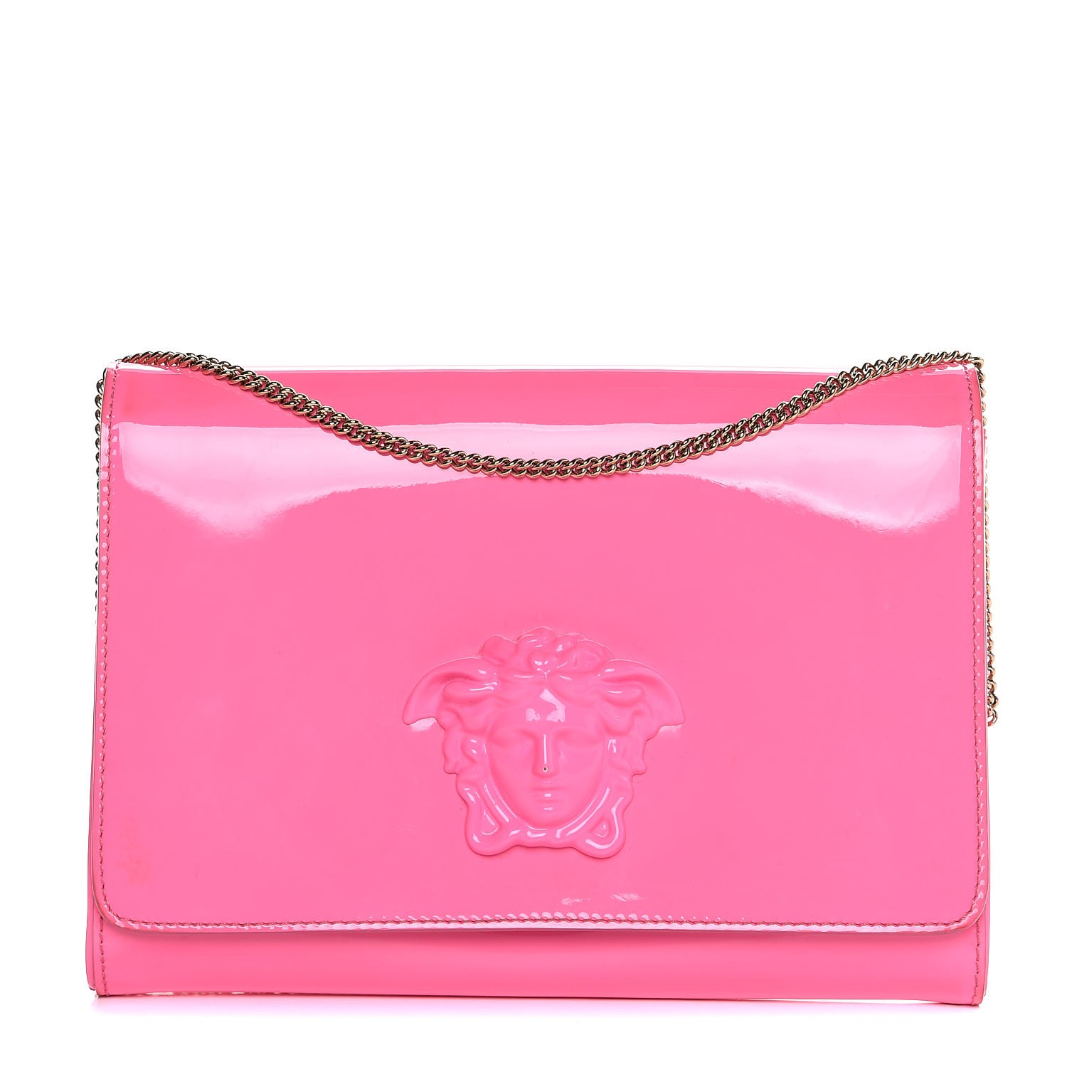 neon pink patent clutch bag
