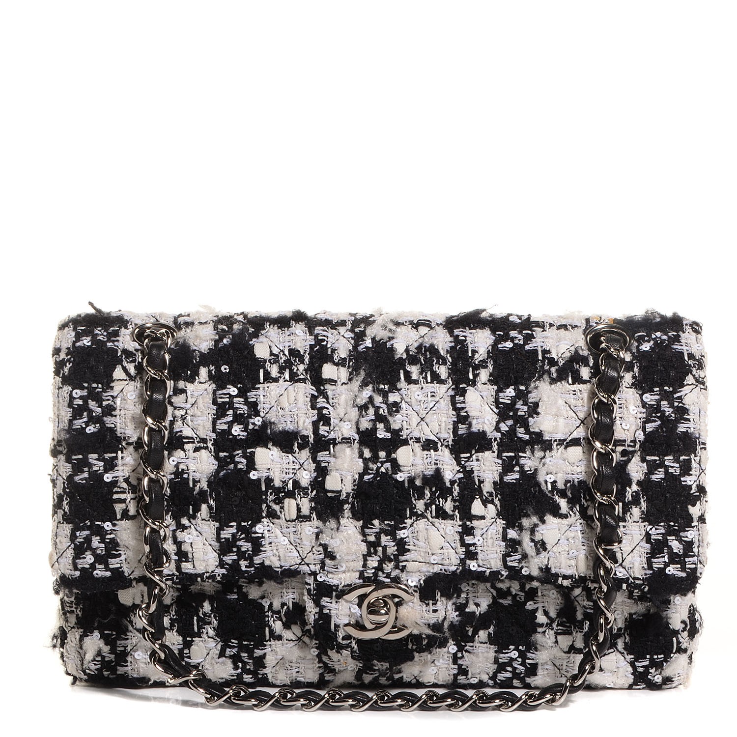 black and white tweed bag