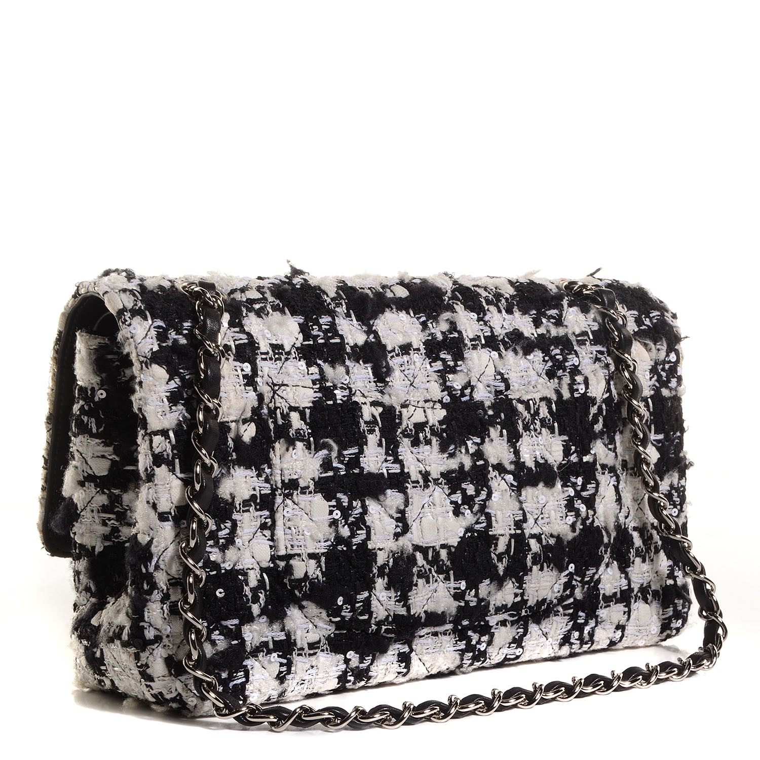 black and white tweed bag