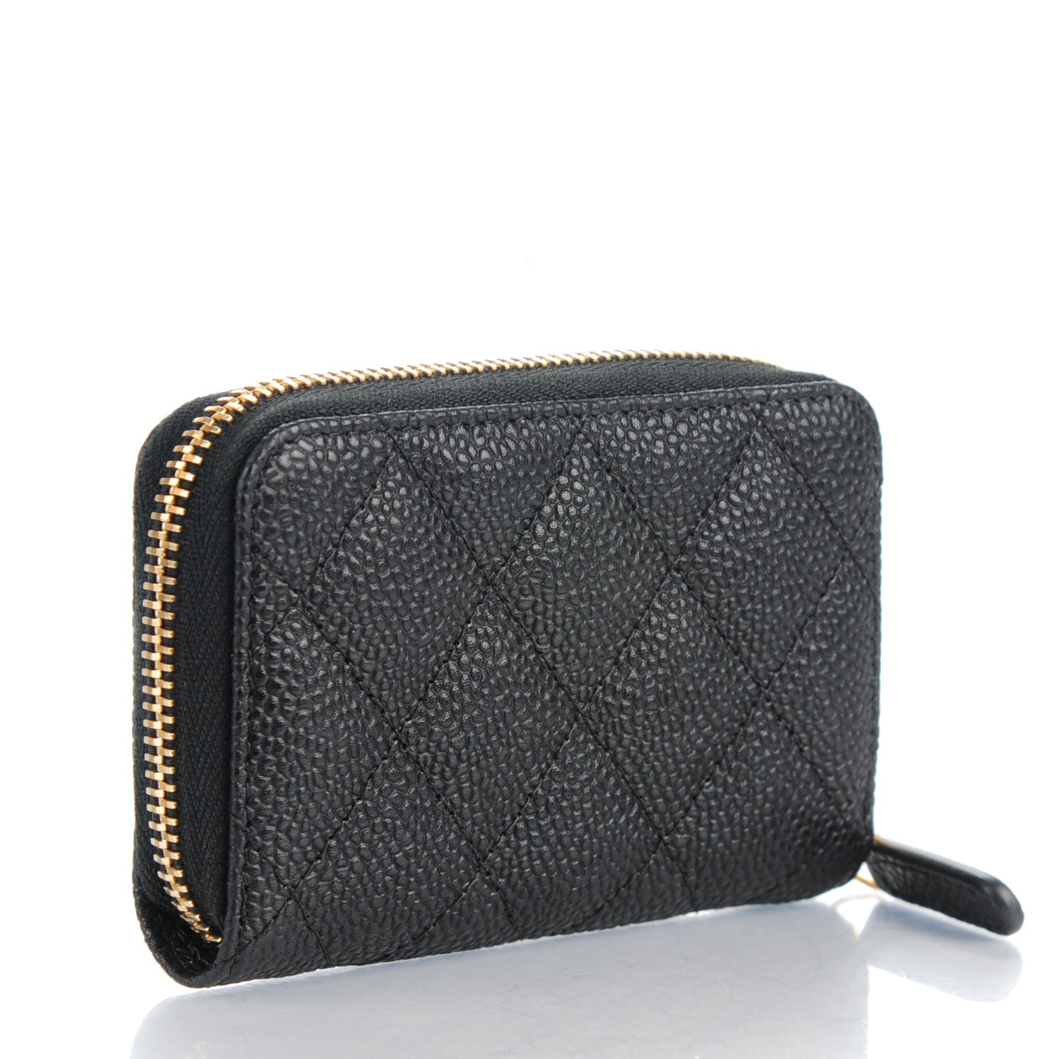 CHANEL Caviar Quilted Zip Coin Purse Black 144959
