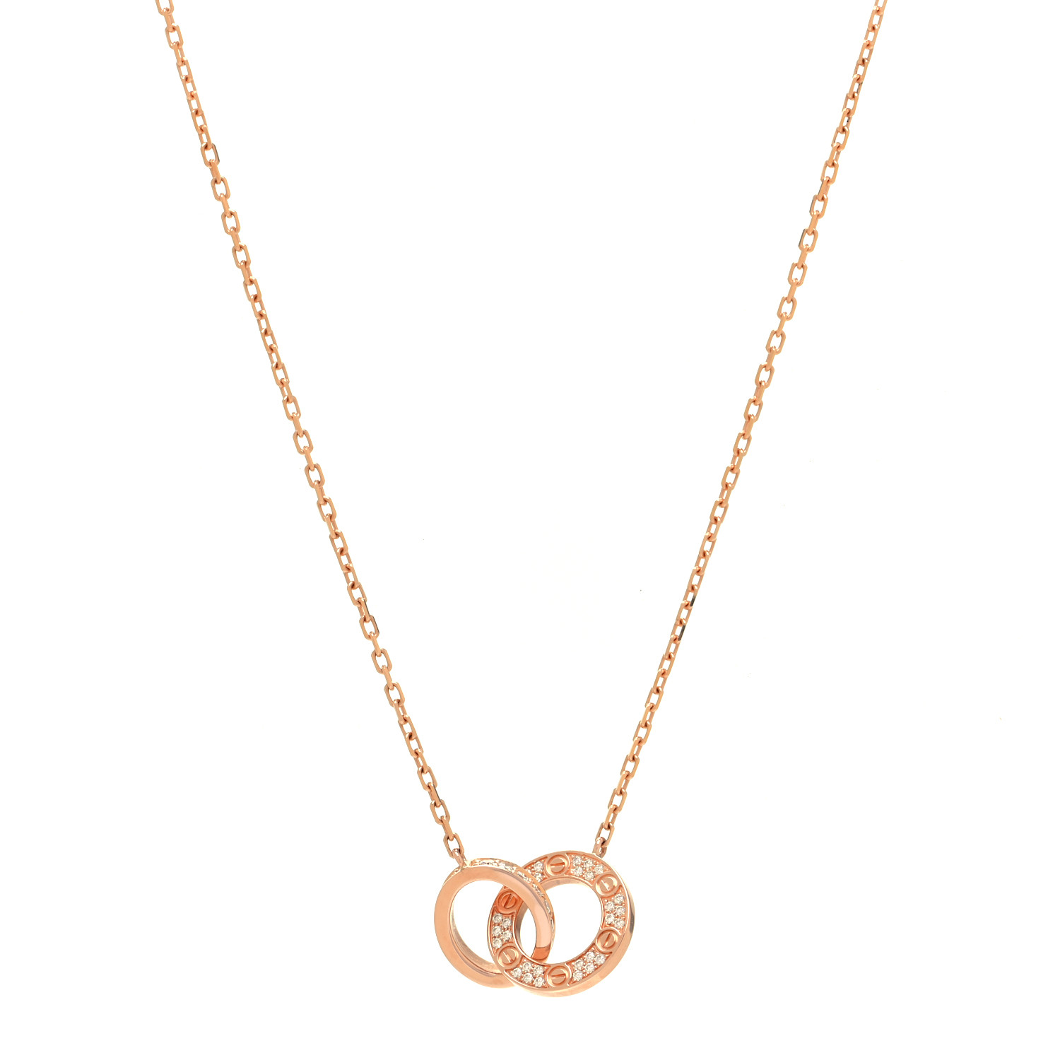 Cartier 18k Pink Gold Diamond Interlocking Pave Love Necklace Fashionphile
