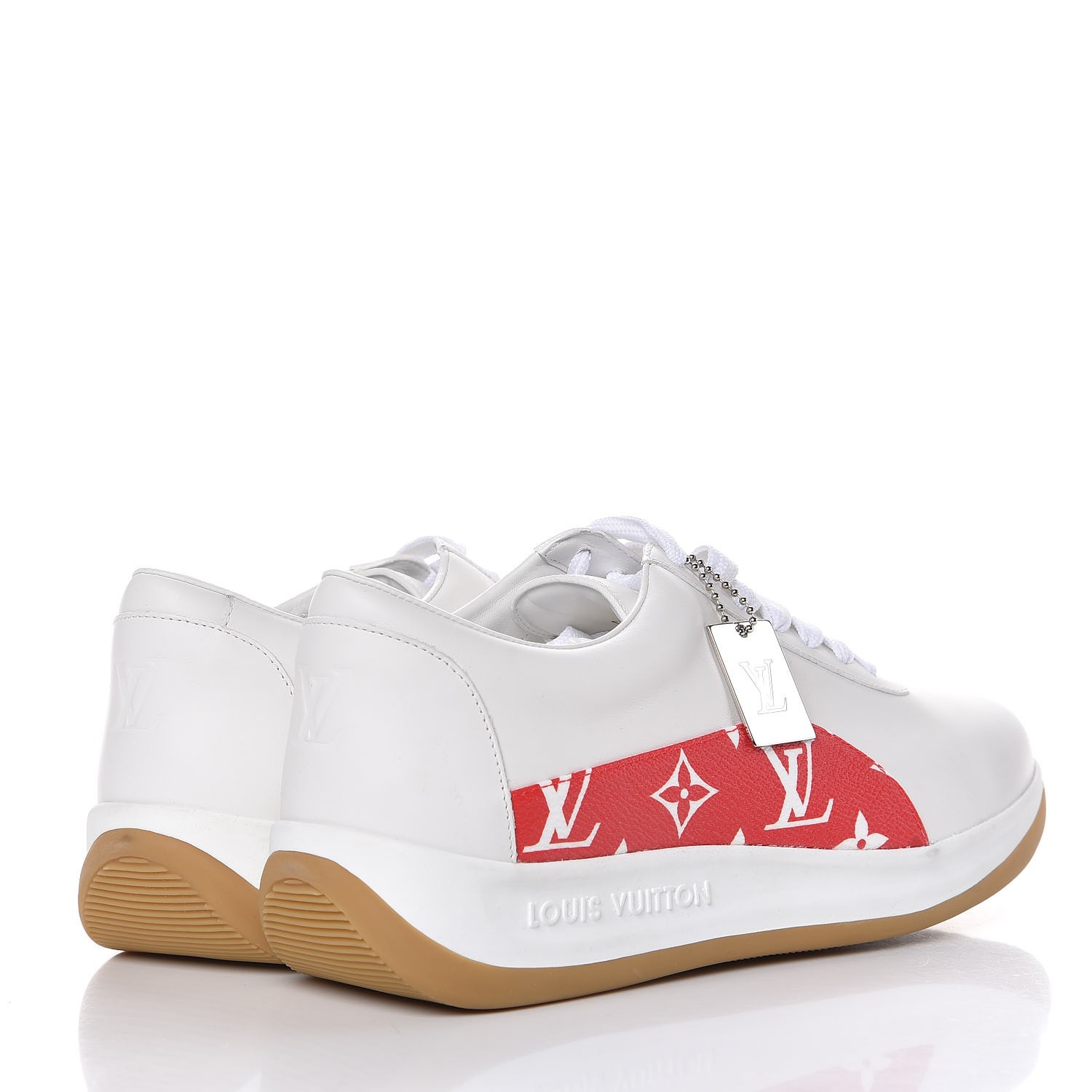 LOUIS VUITTON x SUPREME Calfskin Monogram Mens Supreme Sneakers 7 White Red 291884
