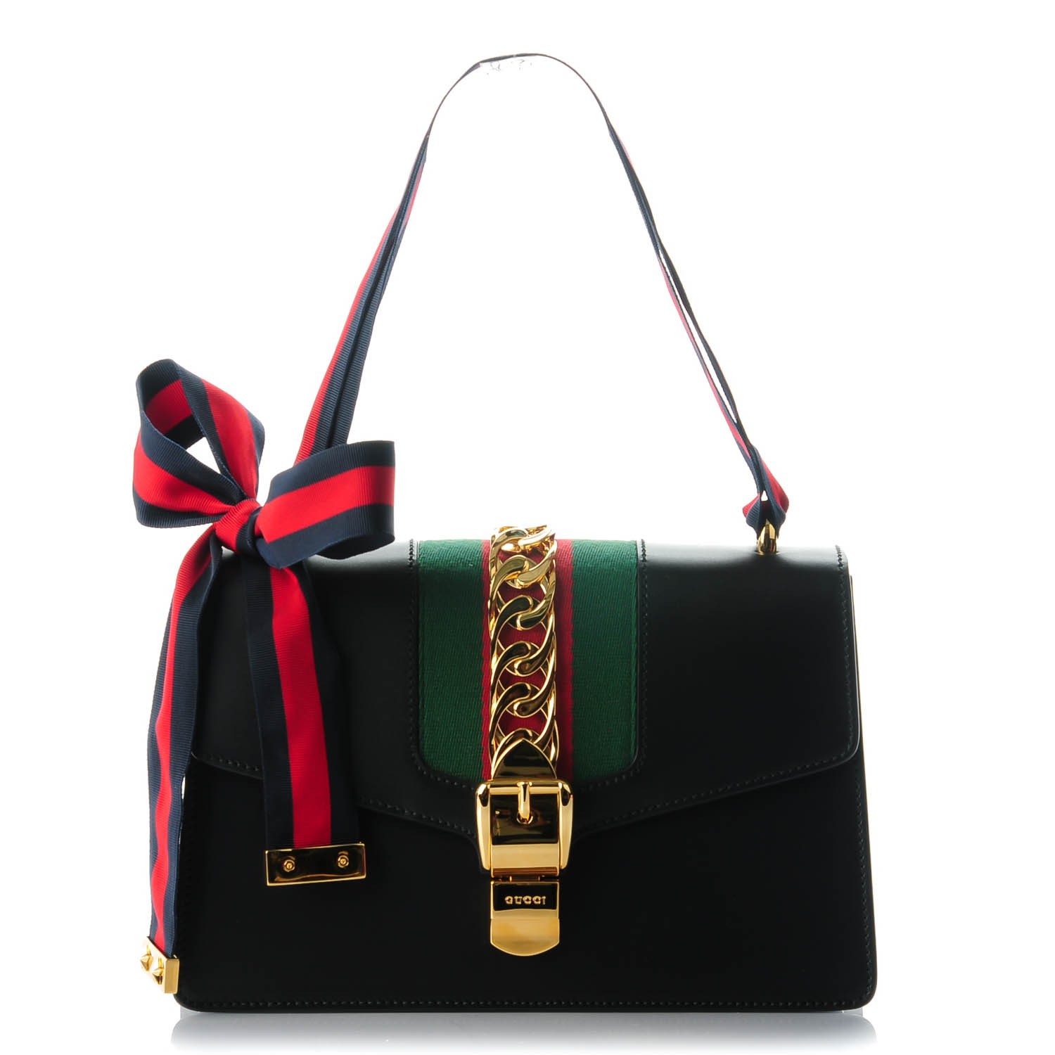 GUCCI Calfskin Small Sylvie Shoulder Bag Black 136733