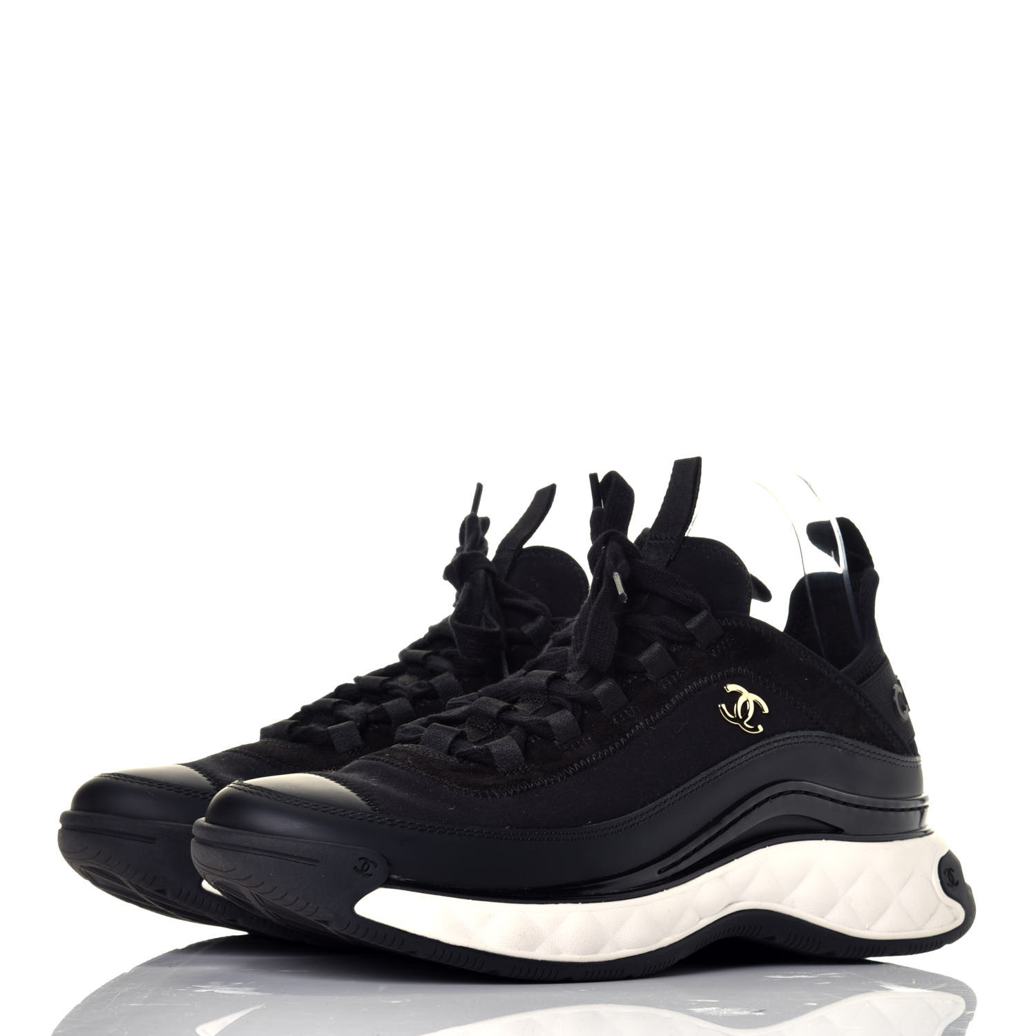 chanel cc velvet calfskin mixed fibers black gold chunky sneaker