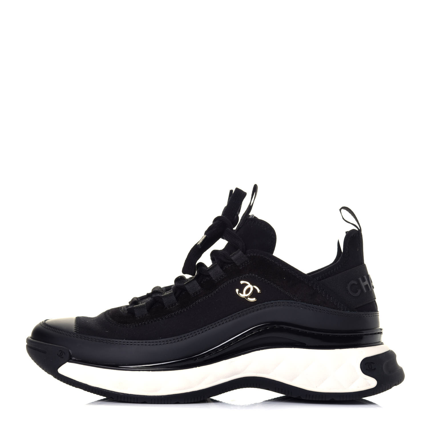 chanel cc velvet calfskin mixed fibers black gold chunky sneaker