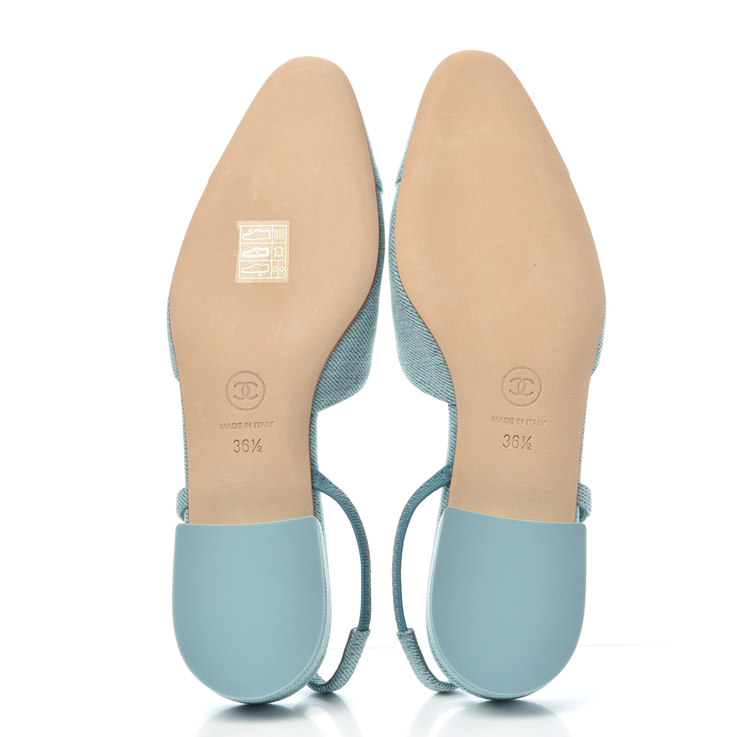 CHANEL Denim Cap Toe CC Slingback Flats 36.5 Blue 758740 FASHIONPHILE