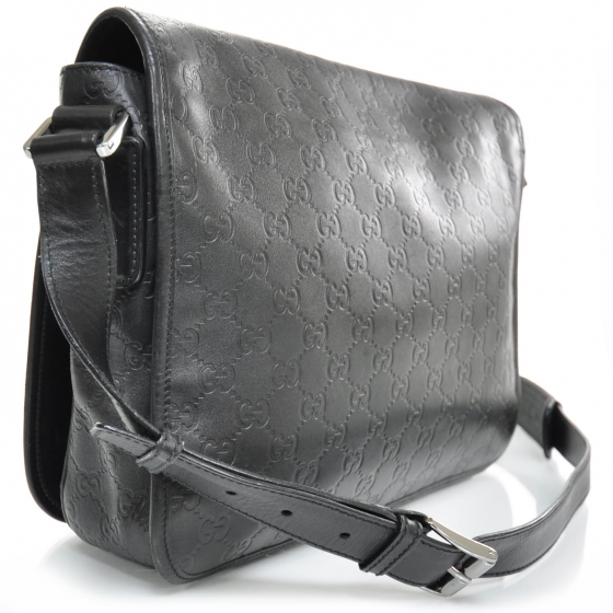 GUCCI Guccissima Leather Messenger Bag Black 37979