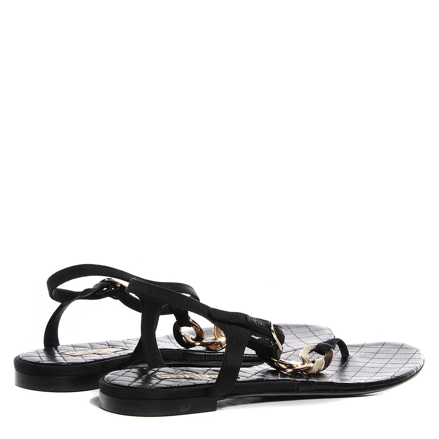 CHANEL Leather CC Chain Thong Sandals 39.5 Black Gold 94152