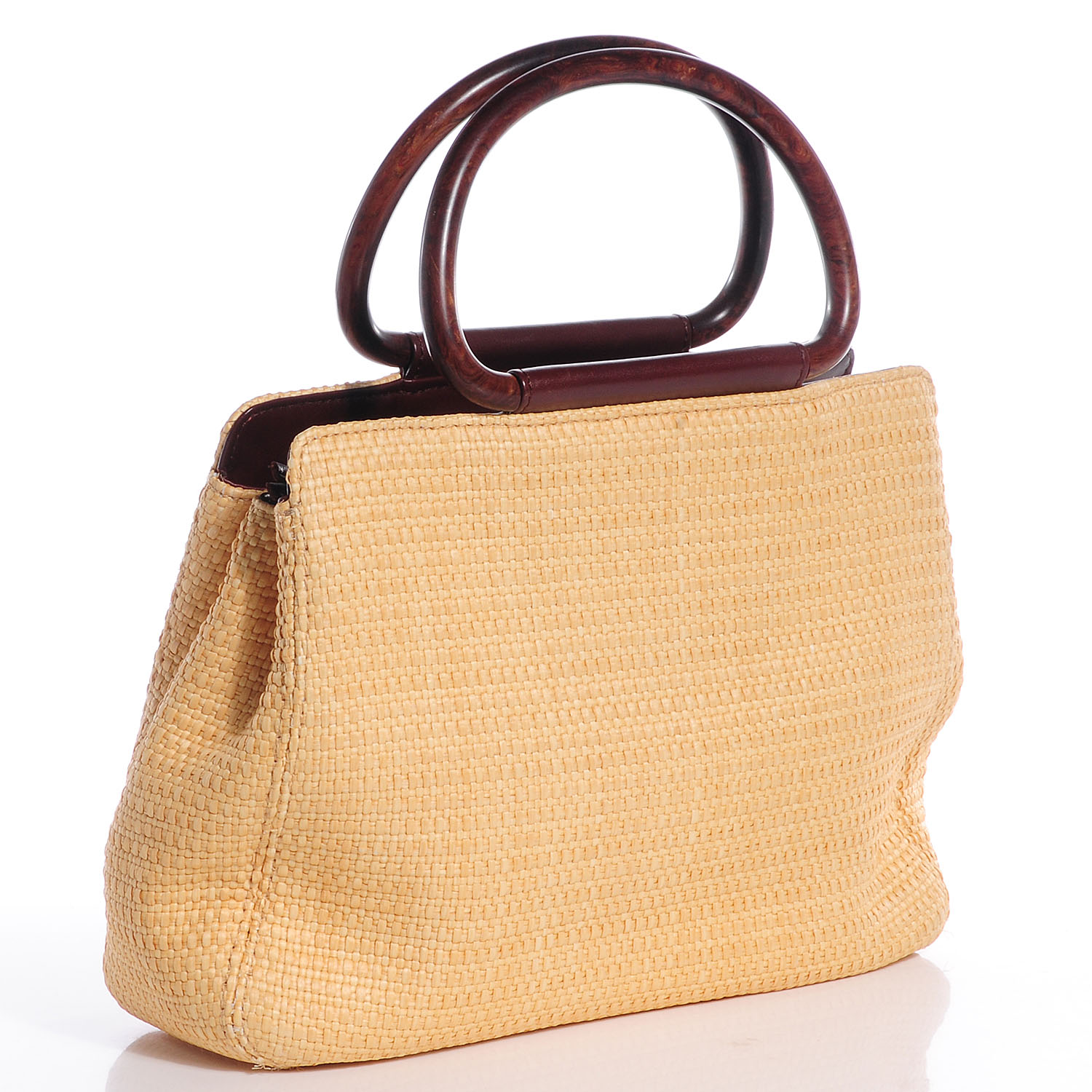 CHANEL Woven Straw Raffia Wooden Handles Bag 75172