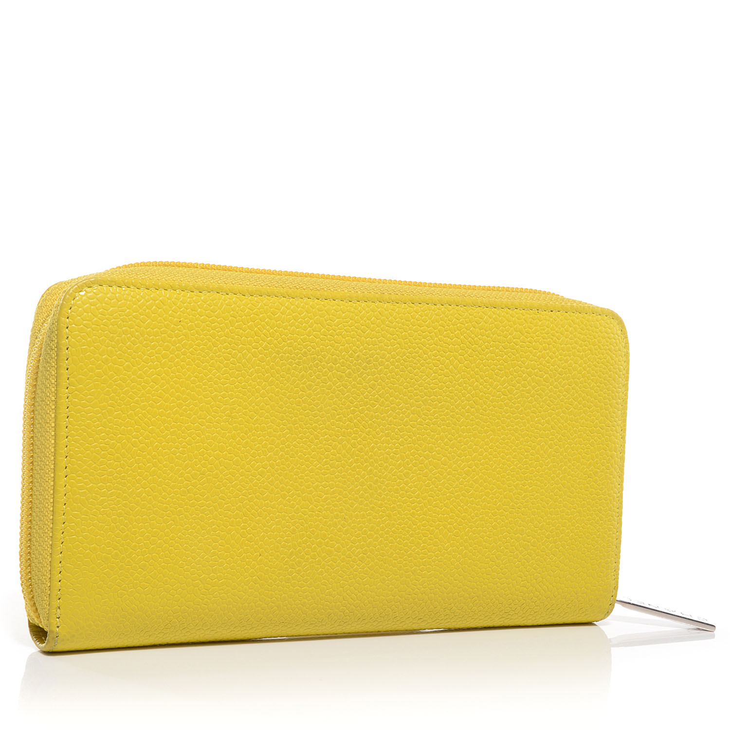 CHANEL Caviar CC Timeless Large Zip Around Wallet Yellow 75161