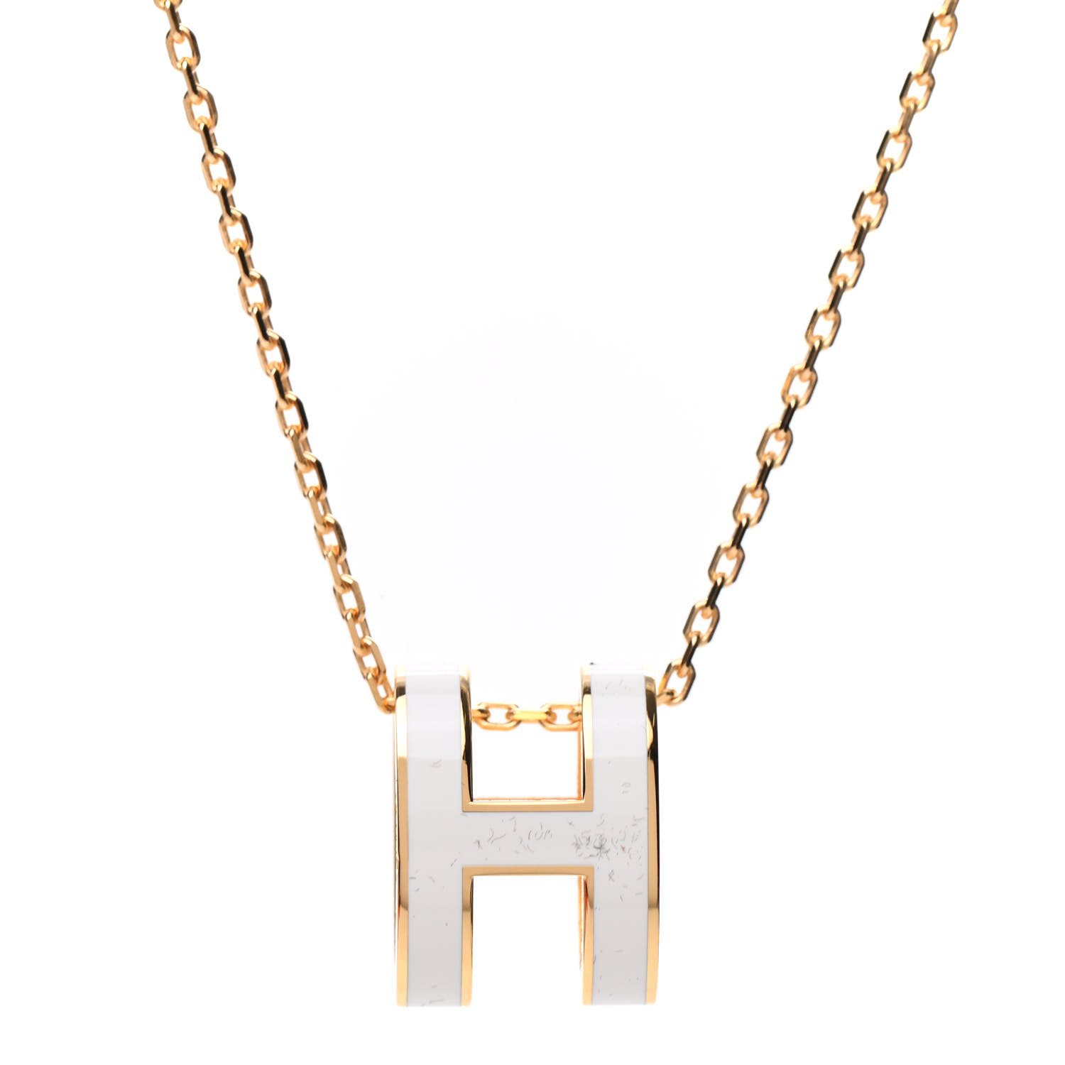 HERMES Lacquered Gold Pop H Pendant Necklace White 755215 | FASHIONPHILE