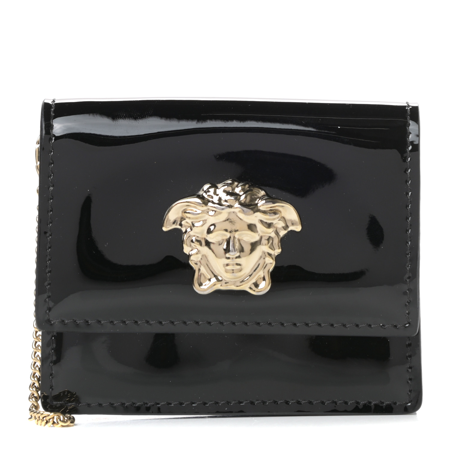 VERSACE Patent Palazzo Medusa Card Holder With Chain Black 764816 ...