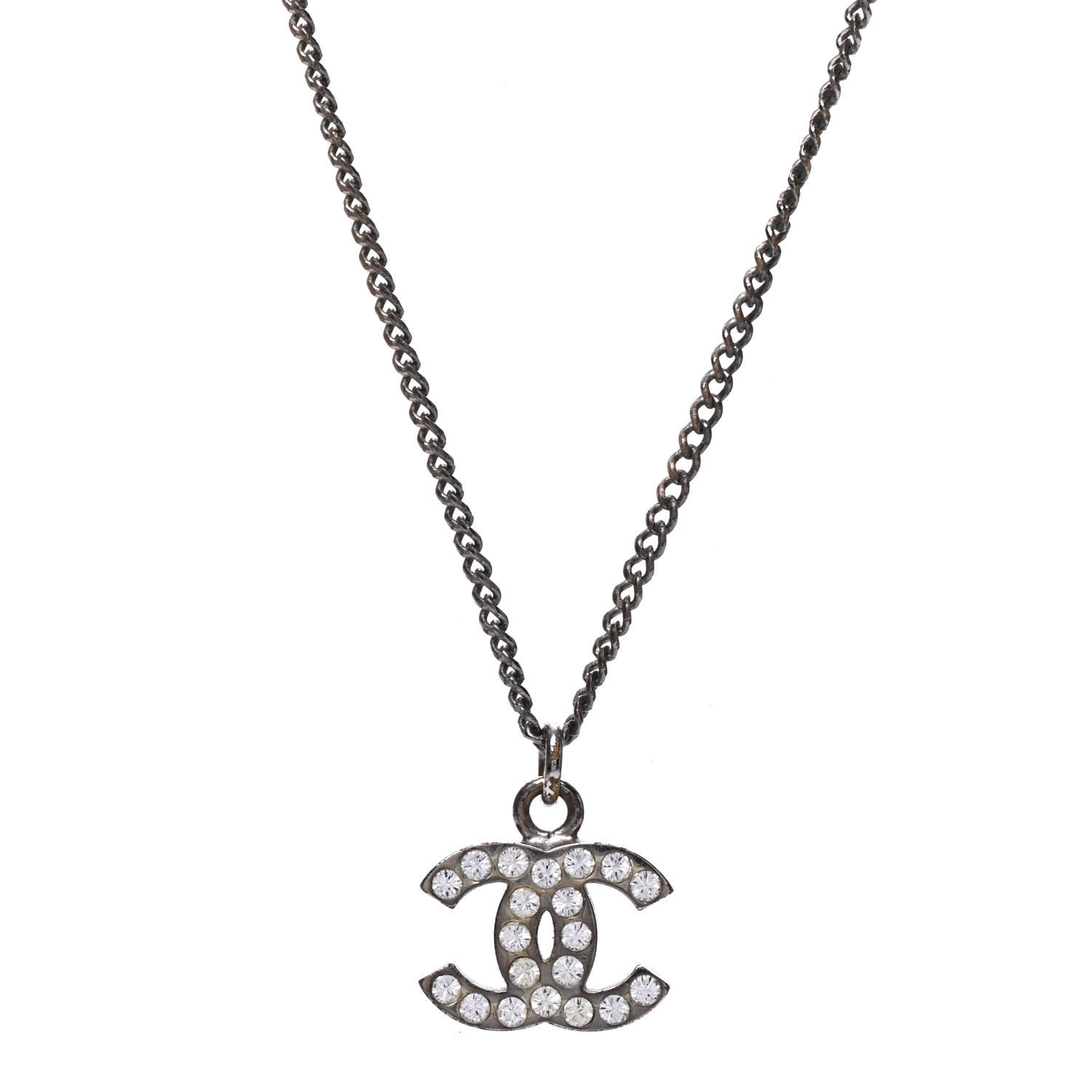 CHANEL Crystal CC Necklace Silver 760815 | FASHIONPHILE