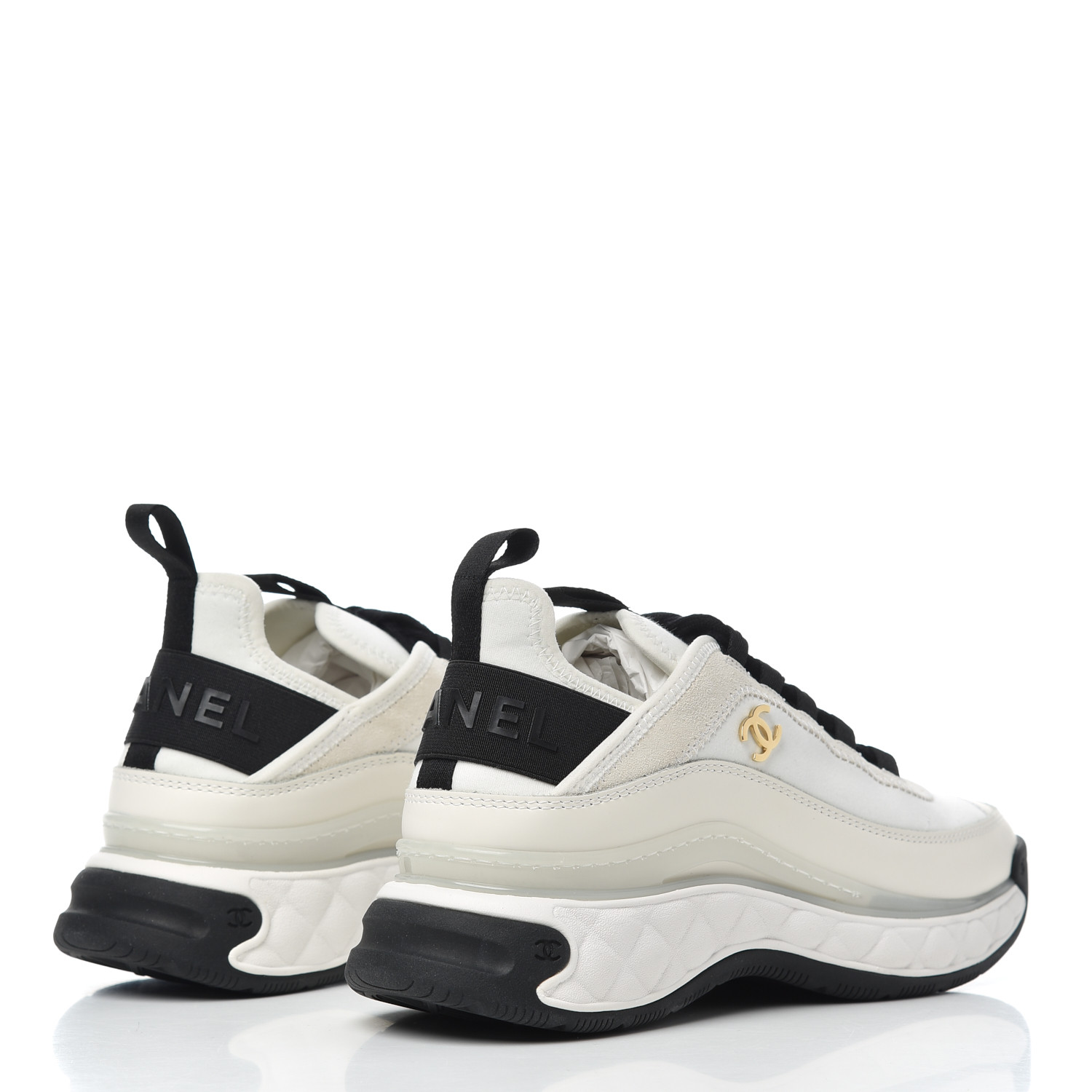 chanel cc velvet calfskin mixed fibers black gold chunky sneaker