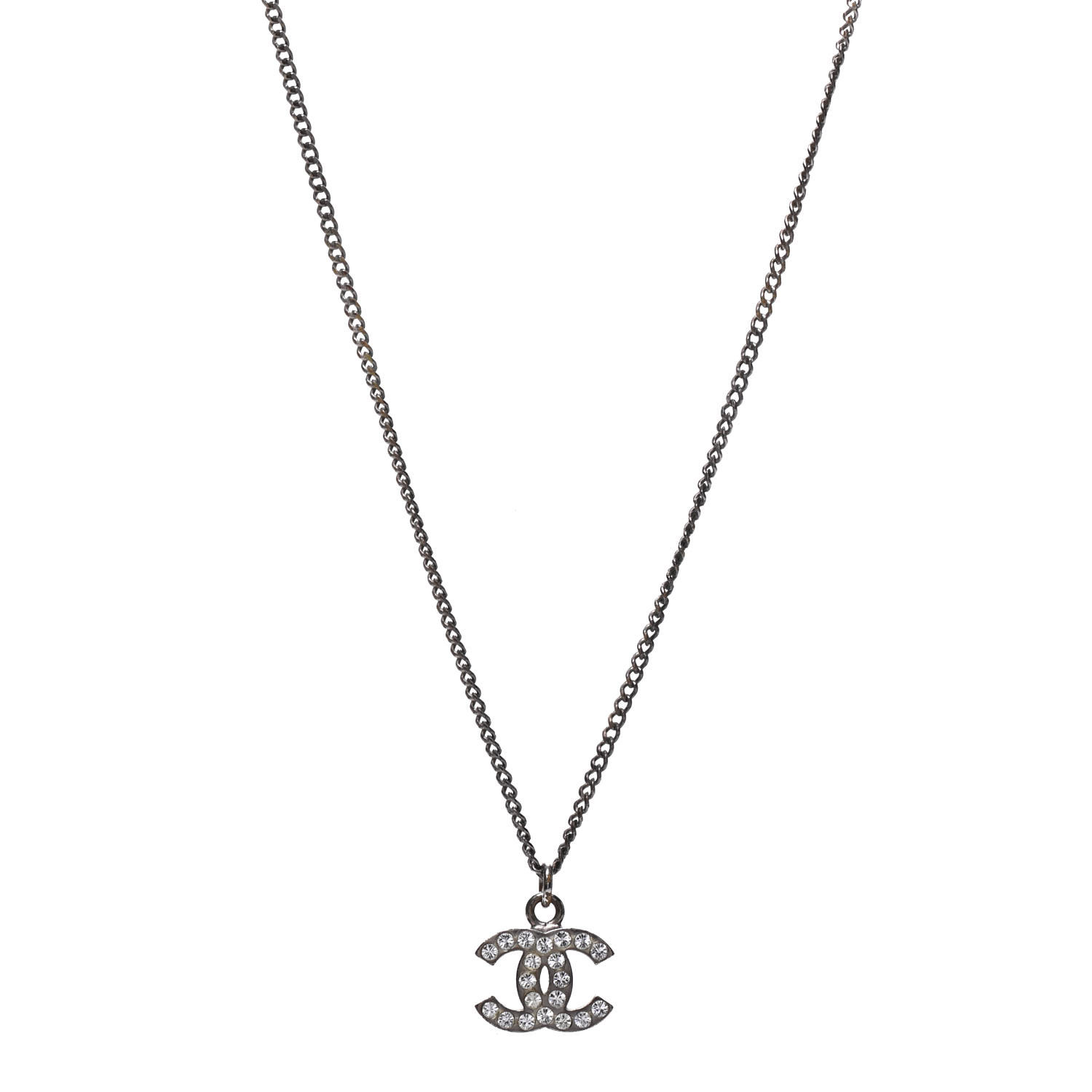CHANEL Crystal CC Necklace Silver 760815 | FASHIONPHILE