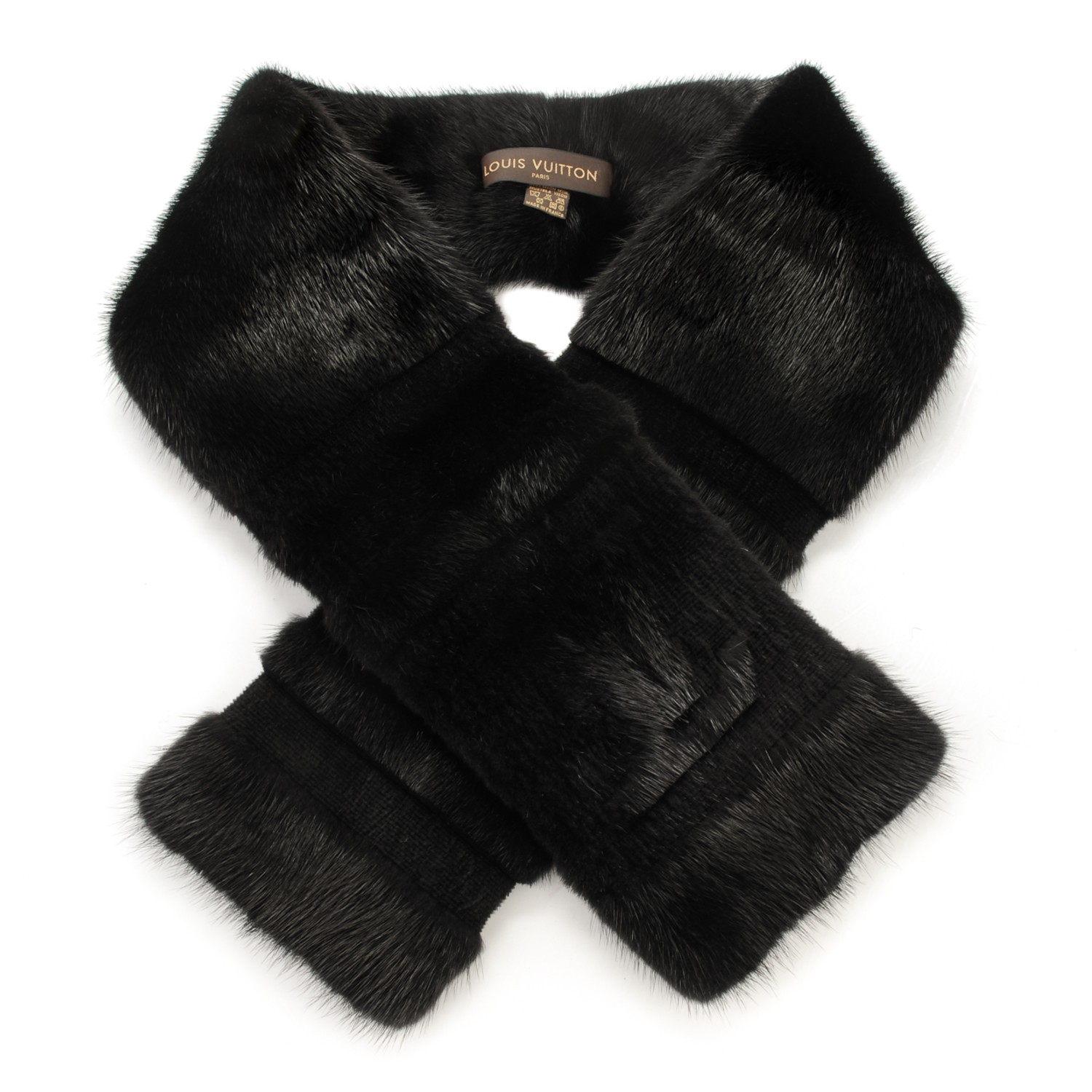 LOUIS VUITTON Mink Fur LV Scarf Black 164317