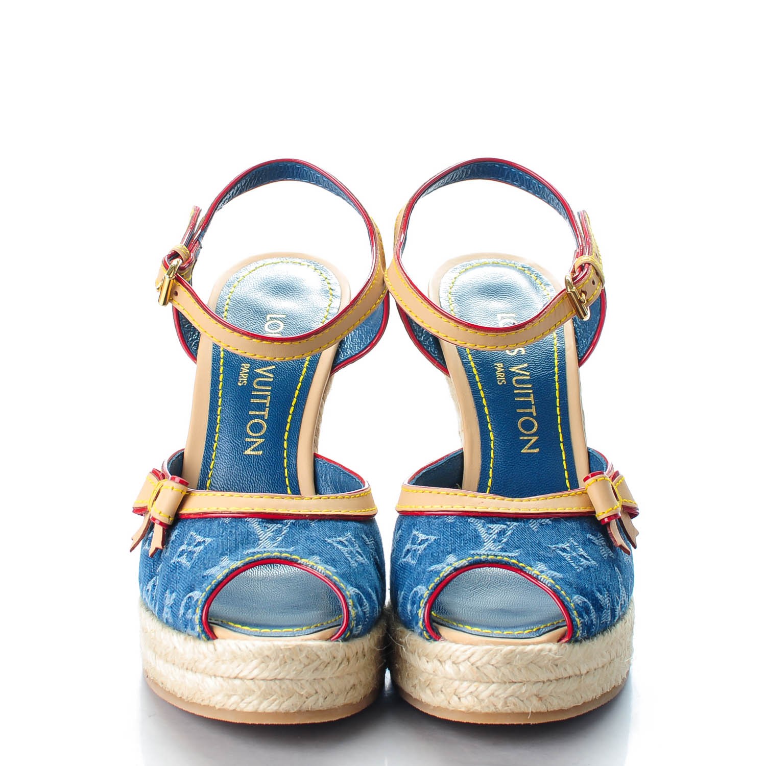 LOUIS VUITTON Denim Bow Espadrille Wedges 35.5 Blue 142633