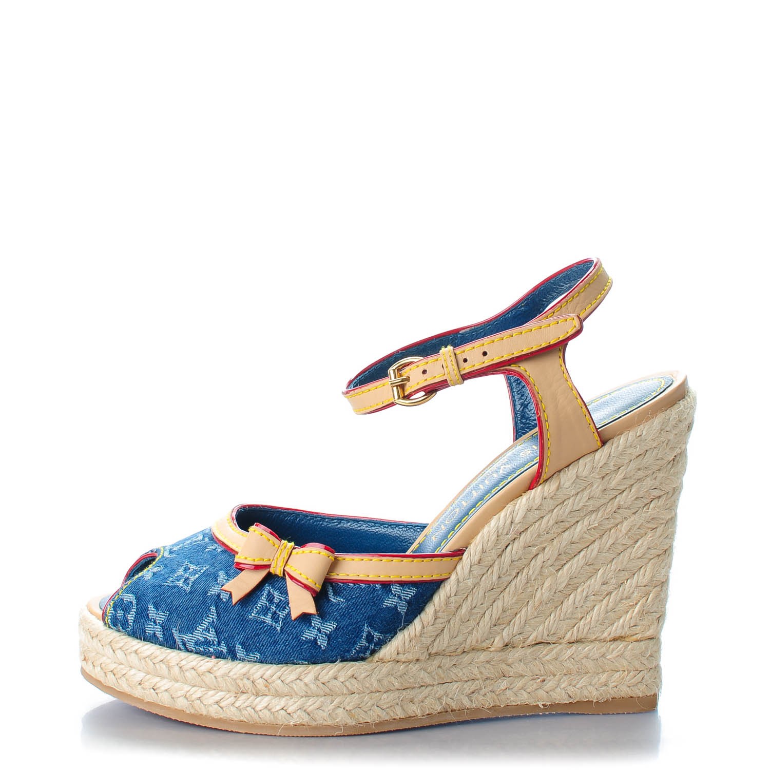 LOUIS VUITTON Denim Bow Espadrille Wedges 35.5 Blue 142633