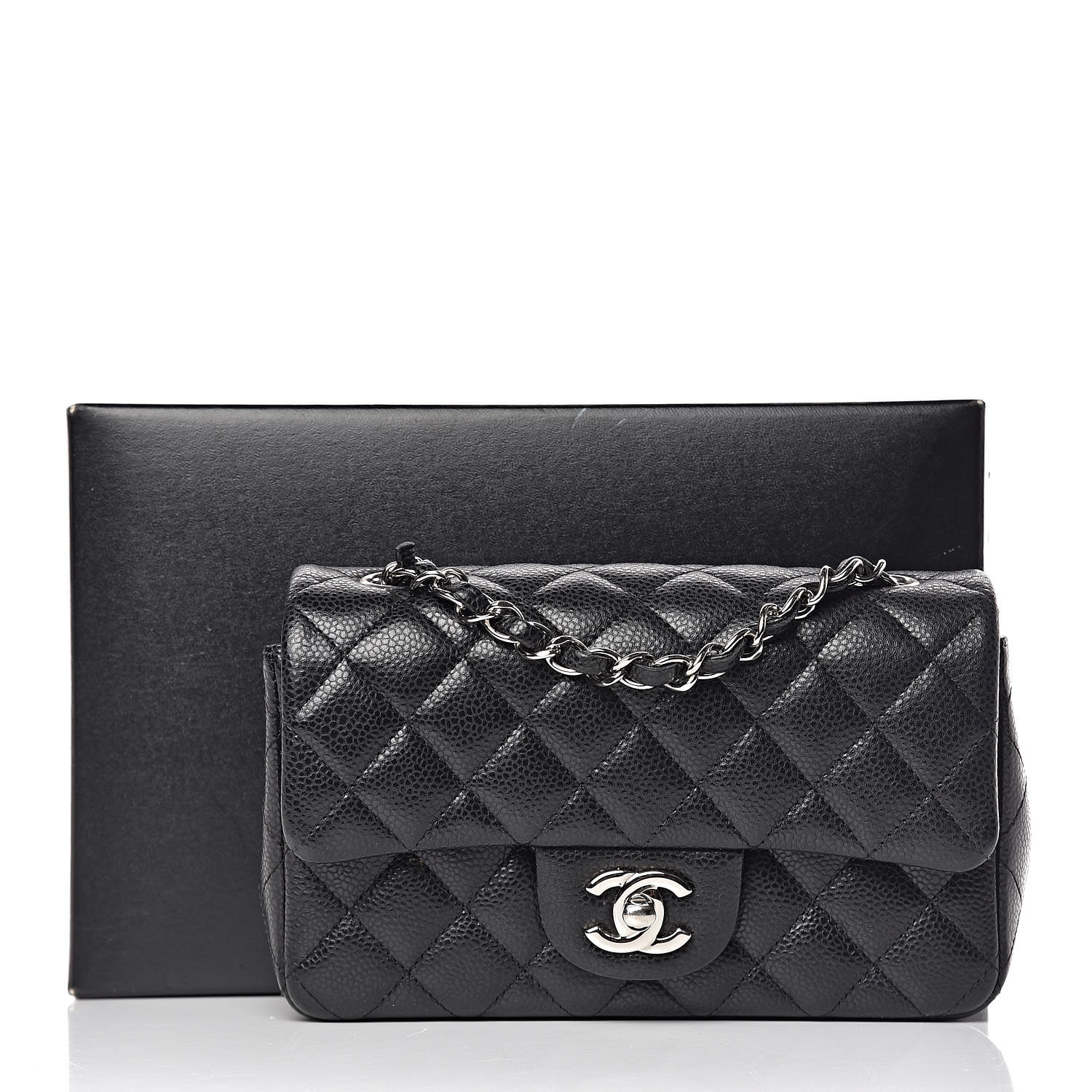 caviar quilted mini top handle rectangular flap black
