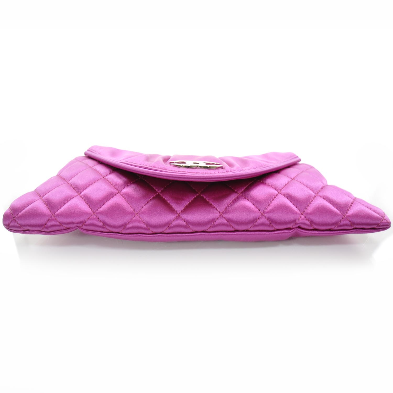 CHANEL Satin Quilted Flap Clutch Fuchsia 23678