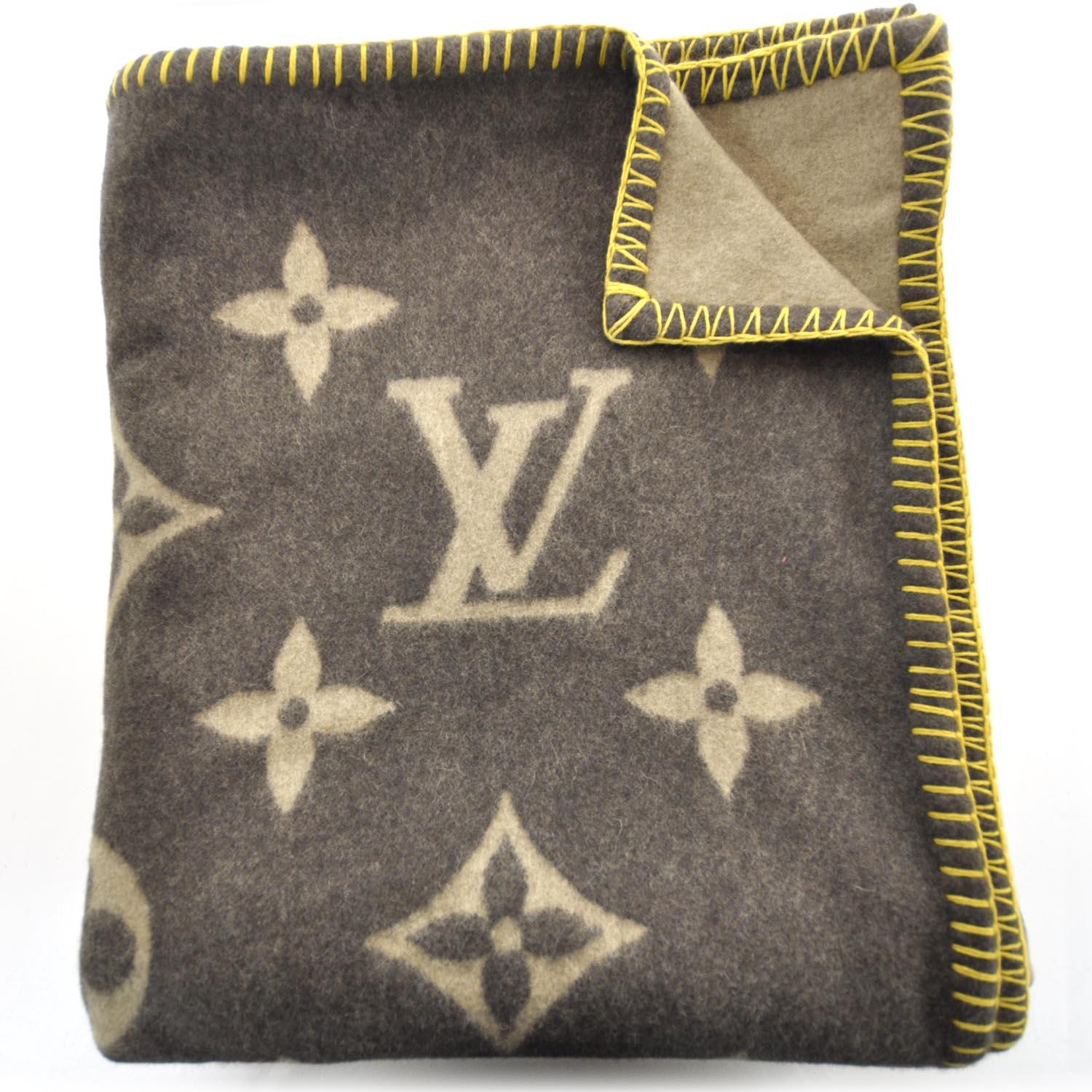 LOUIS VUITTON Wool Cashmere Monogram Blanket Beige 1214563