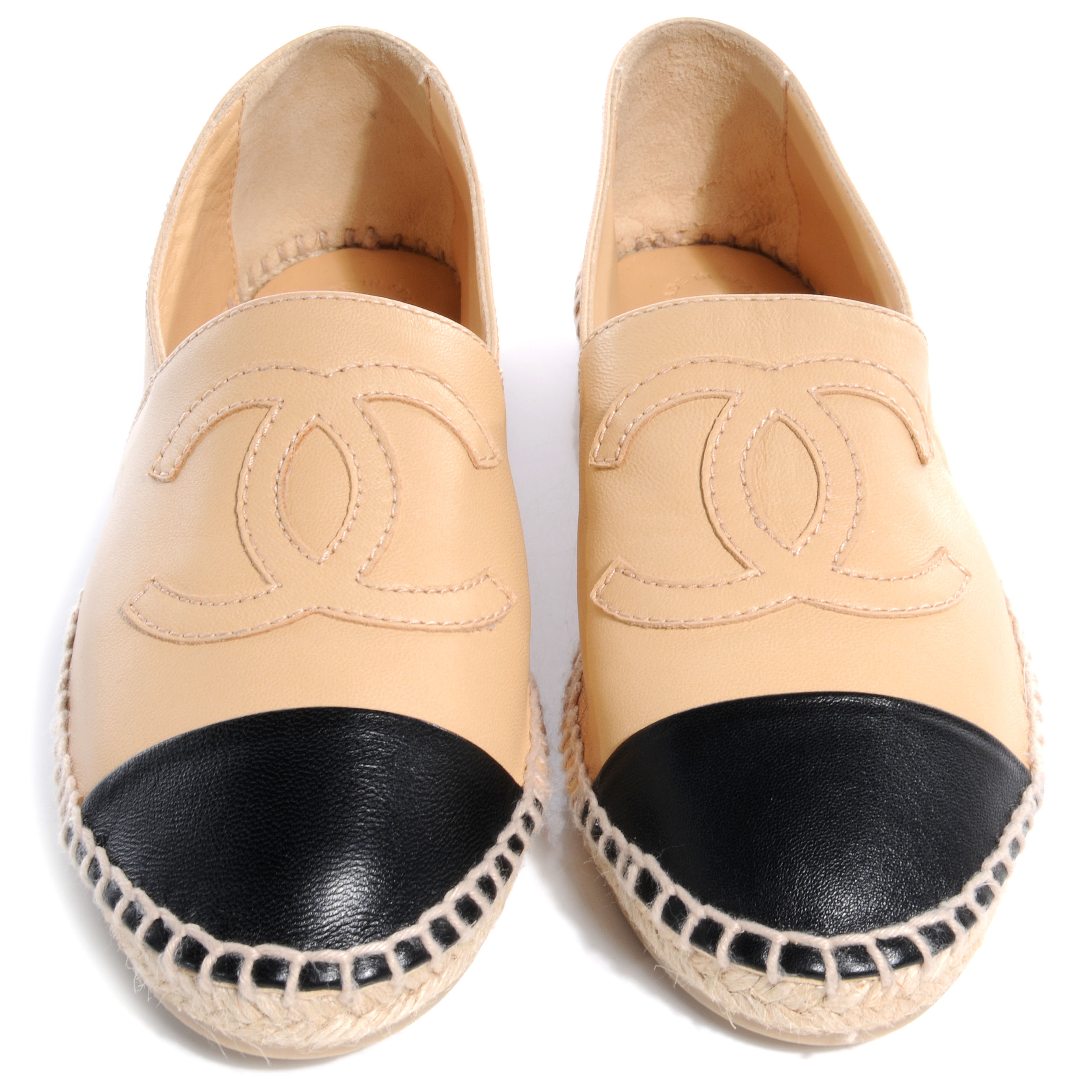 CHANEL Lambskin Espadrilles Beige Black 36 59554