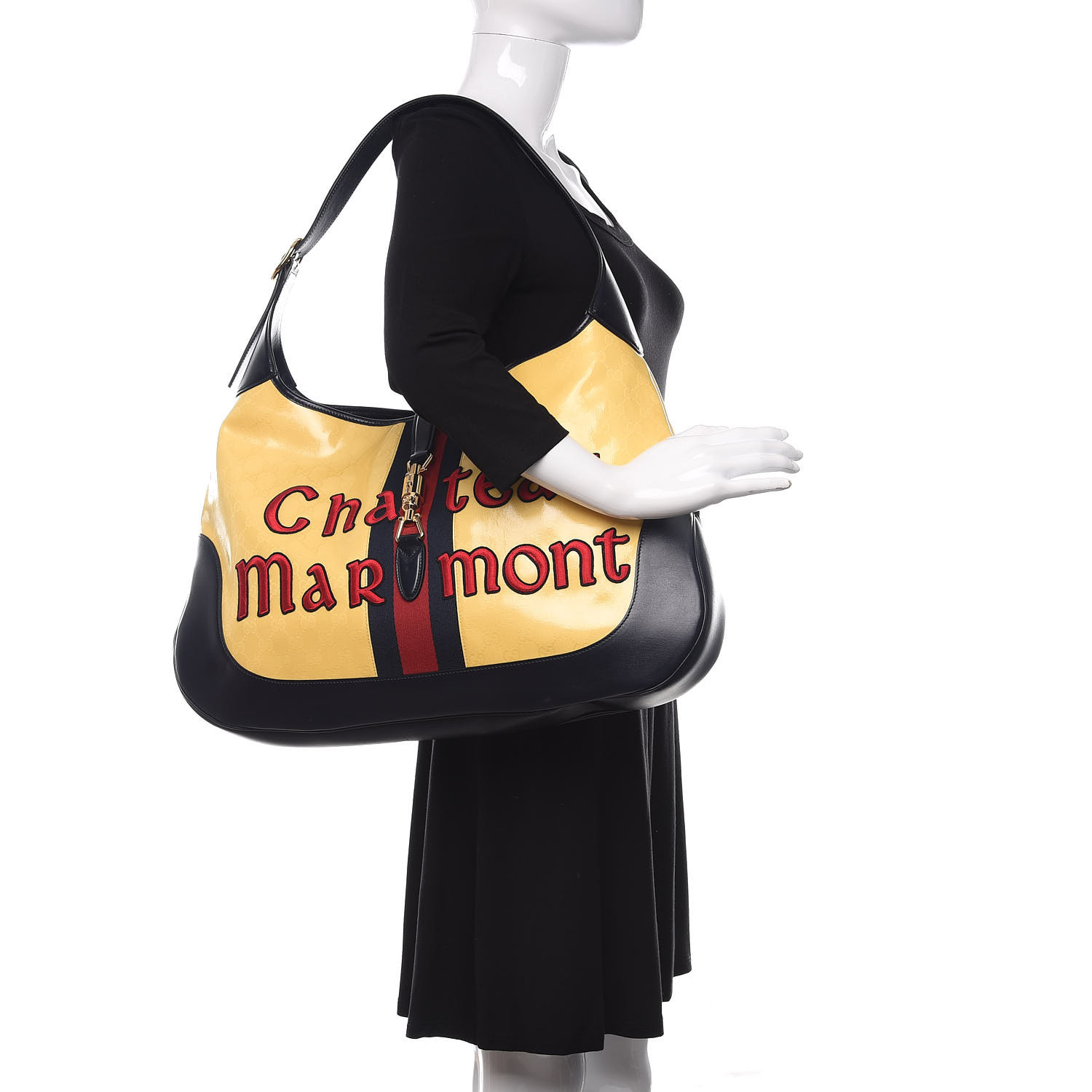 GUCCI Crystal Monogram Chateau Marmont Medium Jackie O Hobo Yellow