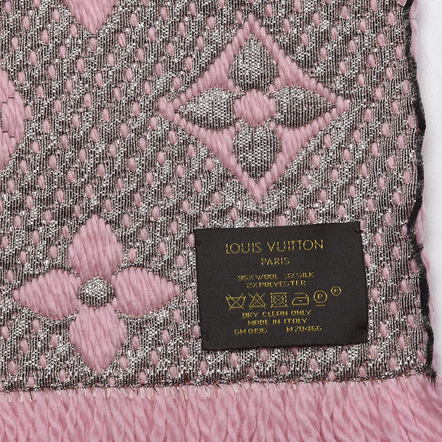 LOUIS VUITTON Wool Silk Logomania Shine Scarf Pink 459421