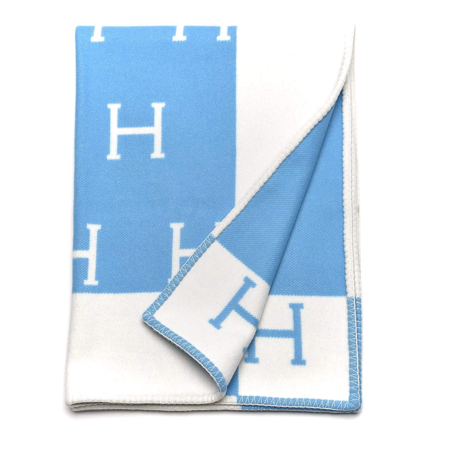 HERMES Wool Cashmere Avalon Baby Blanket Bleu Genievre Blanc 385504