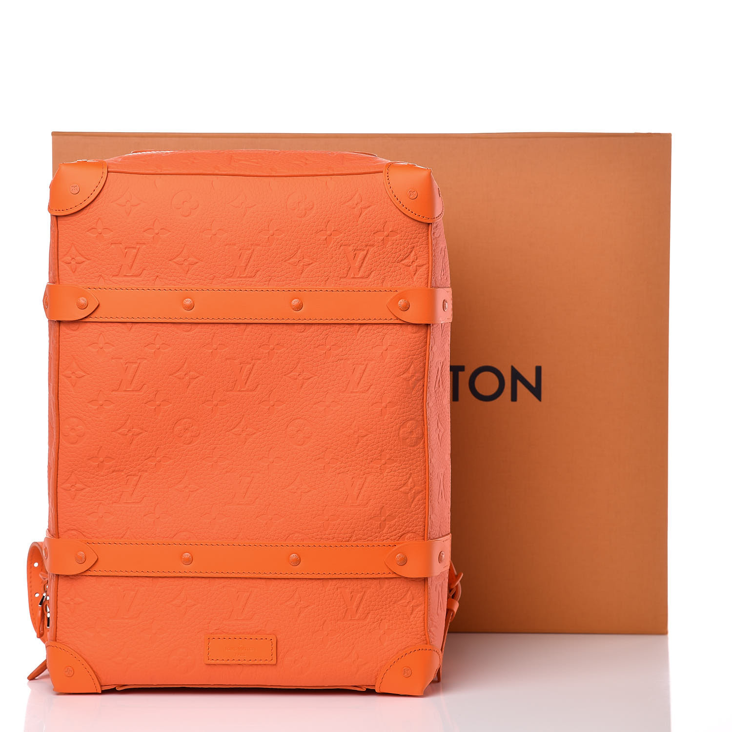 LOUIS VUITTON Taurillon Empreinte Soft Trunk Backpack PM Orange 387563