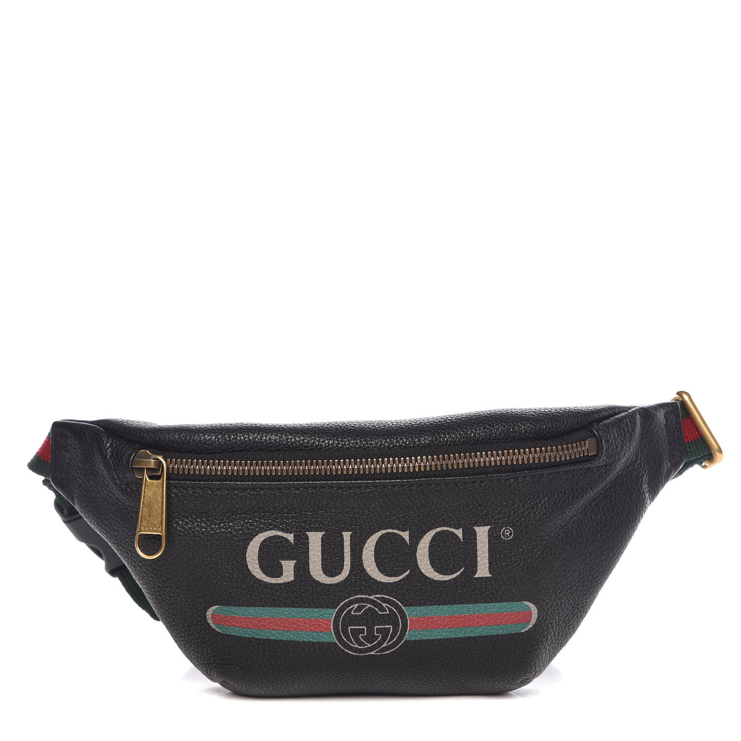 GUCCI Grained Calfskin Small Gucci Print Belt Bag Black 386513