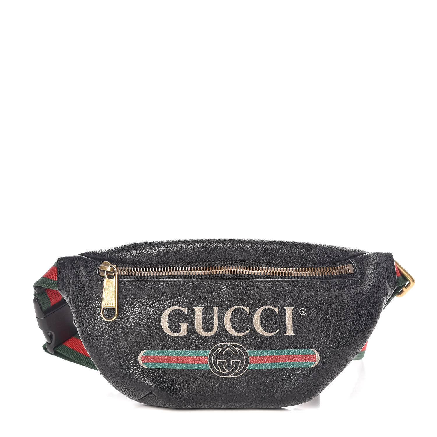 GUCCI Grained Calfskin Small Gucci Print Belt Bag Black 386504