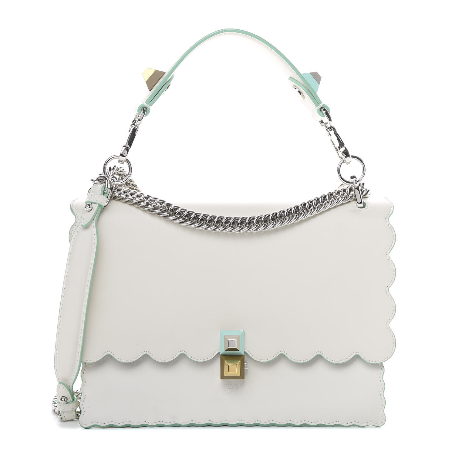 FENDI Baltico Scalloped Studded Kan Shoulder Bag Bianco 712664 | FASHIONPHILE