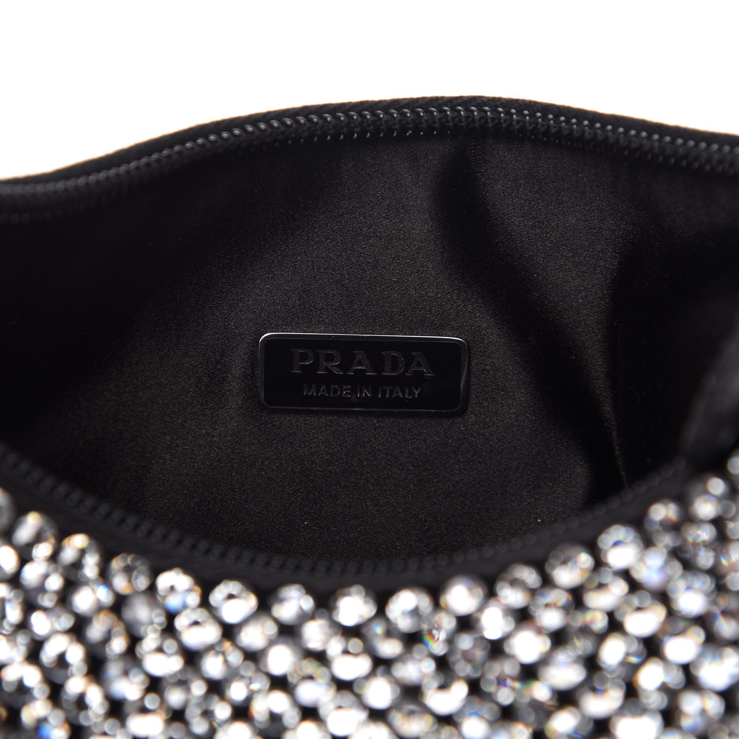 PRADA Satin Crystal Mini Re-Edition 2000 Bag Black 712691 | FASHIONPHILE